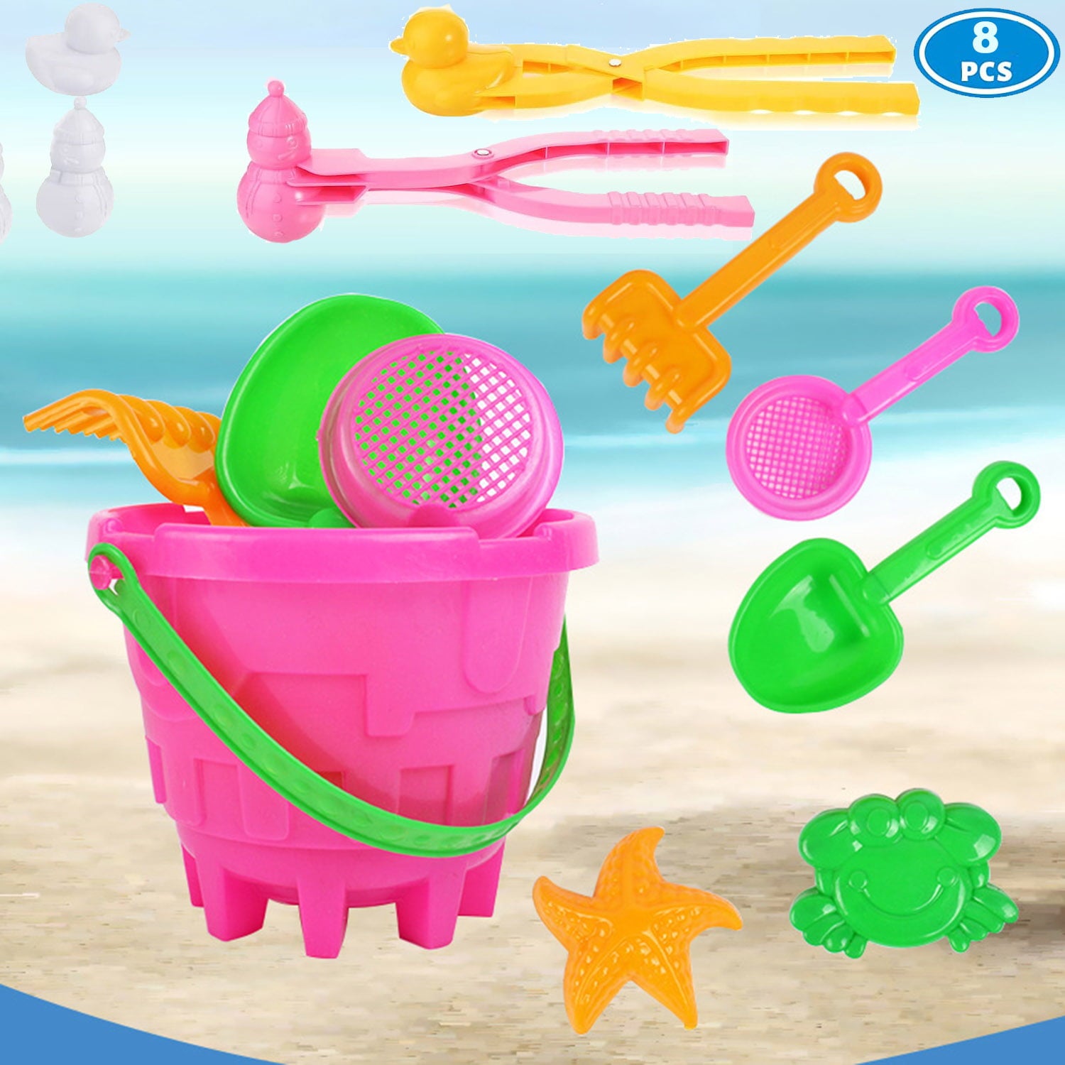 TABGIME 8PCS Kids Castle Bucket Sand Mold Bench Set to Play Sand, Ideal Sand Toy for Kid Fun Outdoor Game, Xmas Birthday Gifts