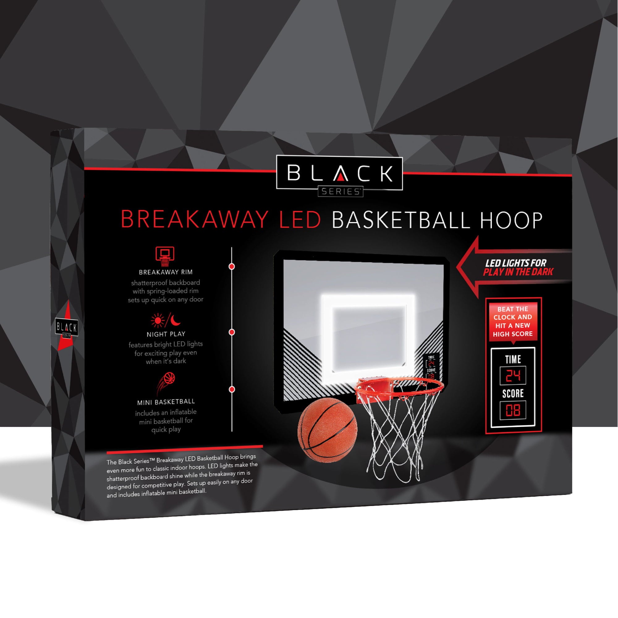 Black Series LED Light-Up Basketball 18 Inch Hoop Sports Game with Mini Ball for Indoor/Outdoor Play During the Day or Night -Slam Dunk Approved