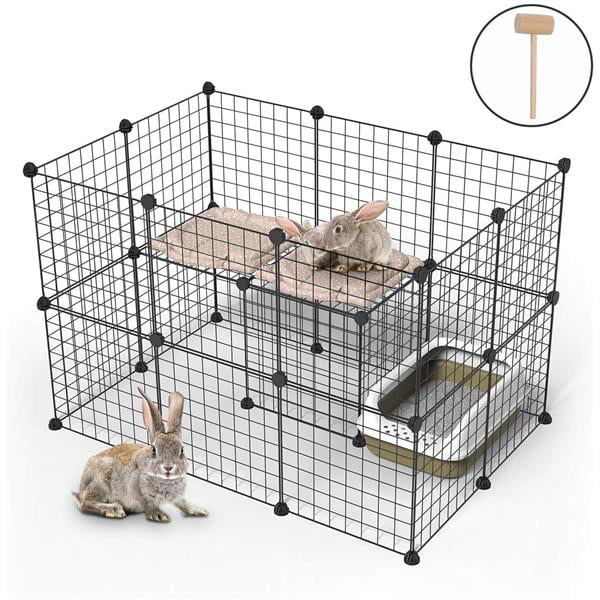 Goodworld Pet Playpen， Small Animal Cage Indoor Portable Metal Wire Yard Fence for Small Animals， Guinea Pigs， Rabbits Kennel Crate Fence Tent Black， 24