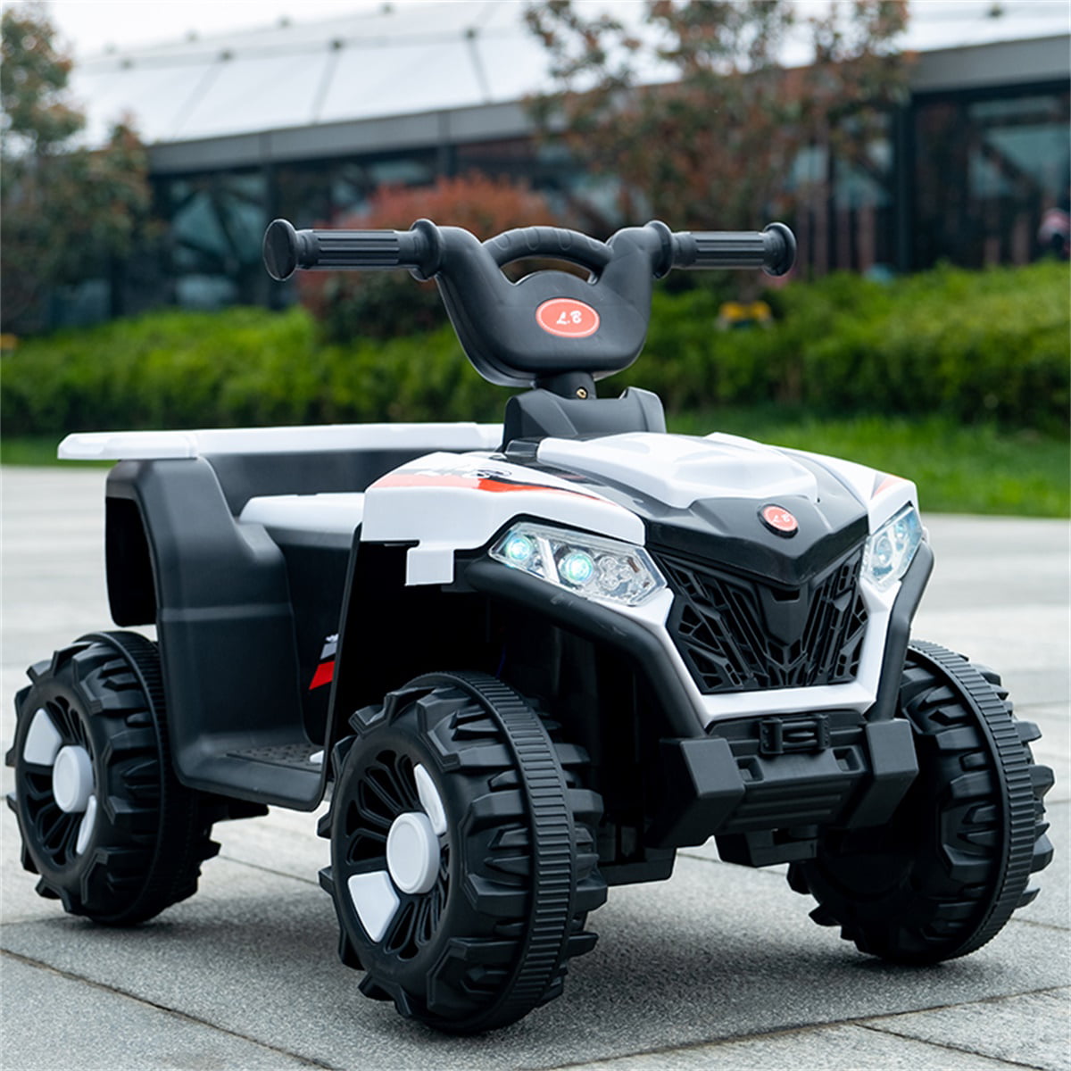 BATE Kids Ride on Toy， Battery Powered 6V 4-Wheeler ATV Quad with Music， LED Lights， White