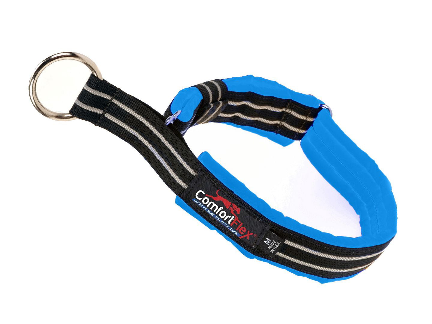 ComfortFlex American Made Fully Padded， Reflective， Adjustable， Flat Nylon， Martingale Type Limited Slip Collar for Active Dogs， Blue Jay， Small
