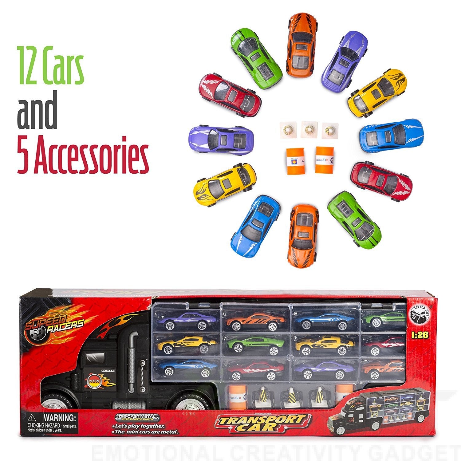 Big-Daddy Tractor Trailer Car Collection Case Carrier Transport Toy Truck For Kids Includes 12 Cars + Accessories