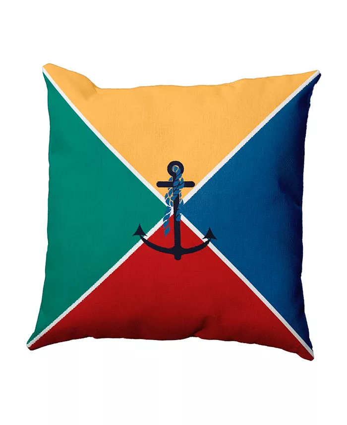E by Design Anchor Flag 16 Inch Yellow Decorative Nautical Throw Pillow
