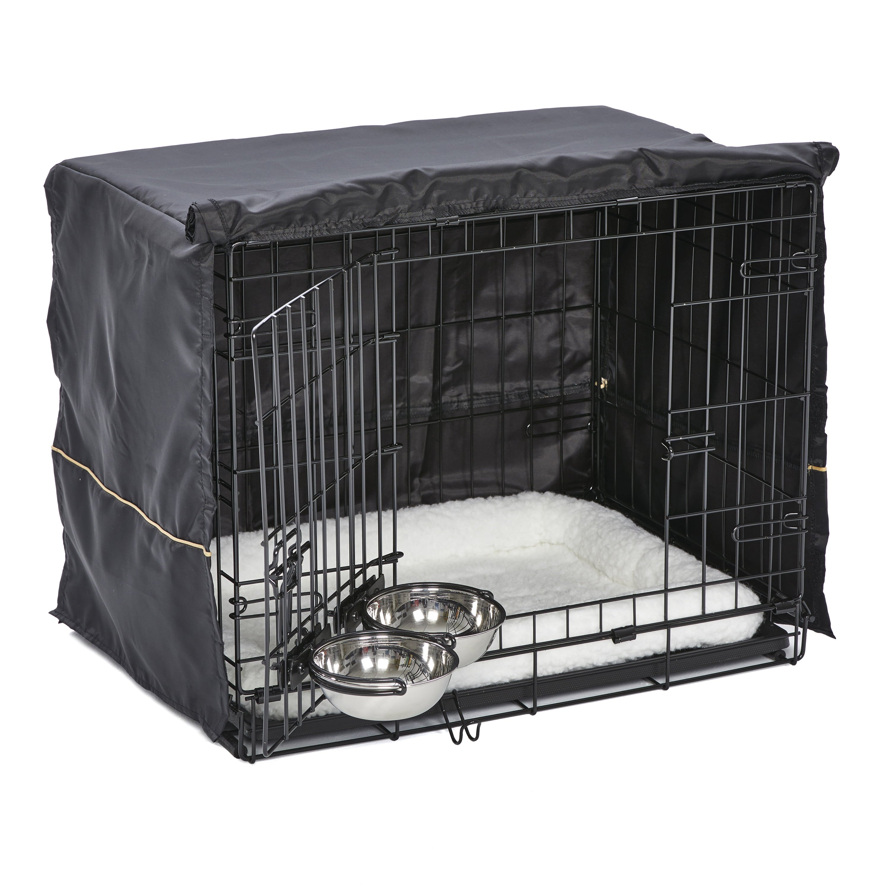 generic Dog Crate Starter Kit | 1 Double-Door iCrate， 1 Pet Bed， 1Crate Cover and 2 Pet Bowls， Small 24