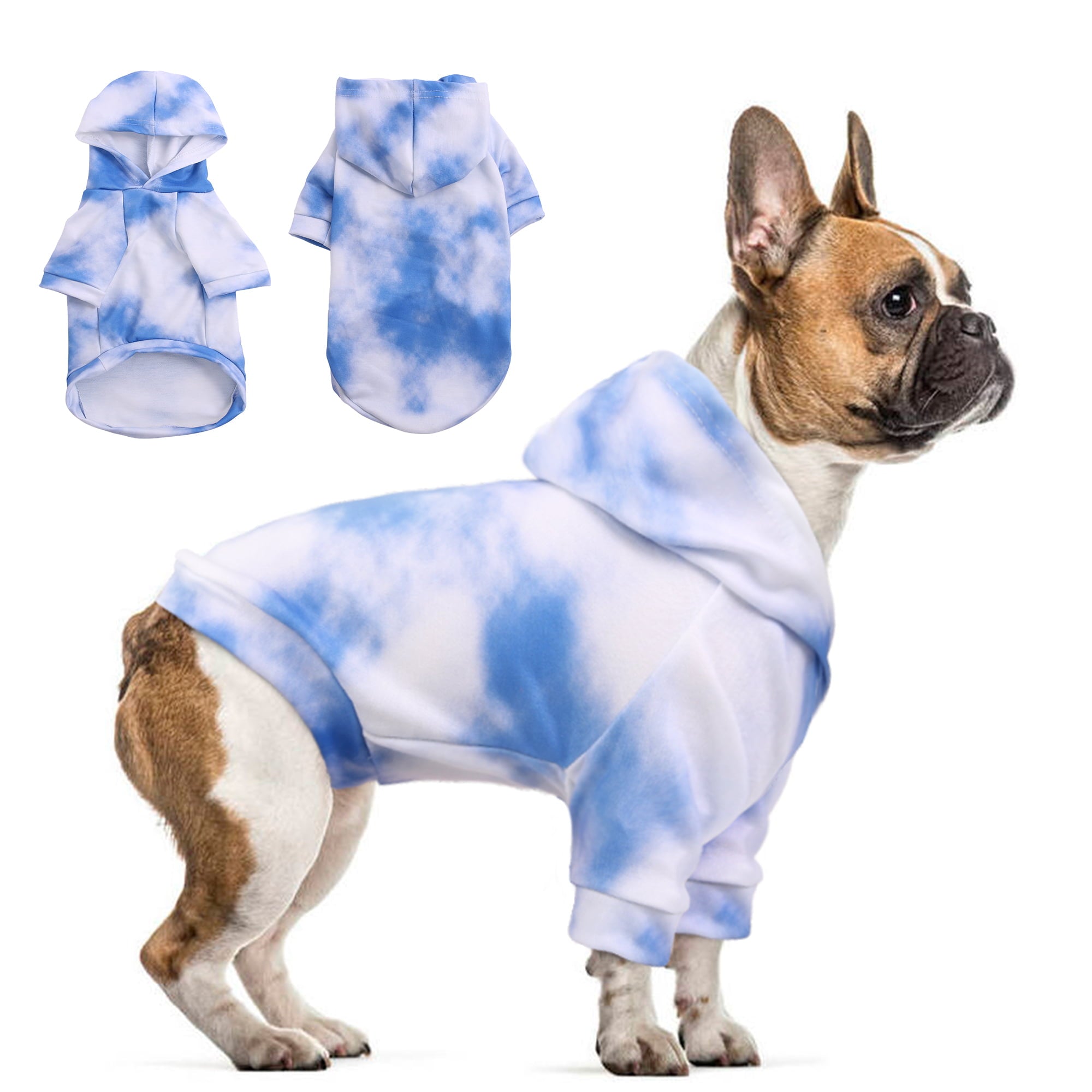 PUMYPOREITY Pet Clothes Sweaters with Hat， Polyester Doggie Breathable Clothes， Pet Sweatshirt Pullover， Puppy Clothes for Small Medium Dogs Girl Boy， Fashion Blue Sky and White Clouds Pattern