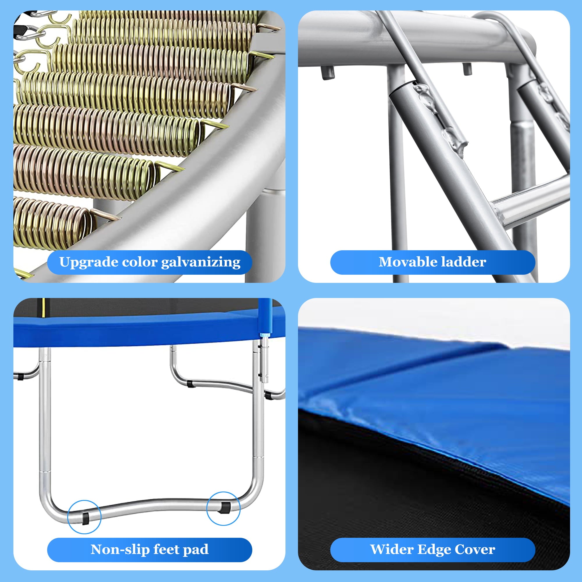 Trampoline ON SALES， Seizeen 15FT XL Trampoline for Kids - All-Weather Trampoline W/ Thickened Enclosure Net and Foot Pad， Outdoor Round Trampolines Bears 4-6 Kids， Blue