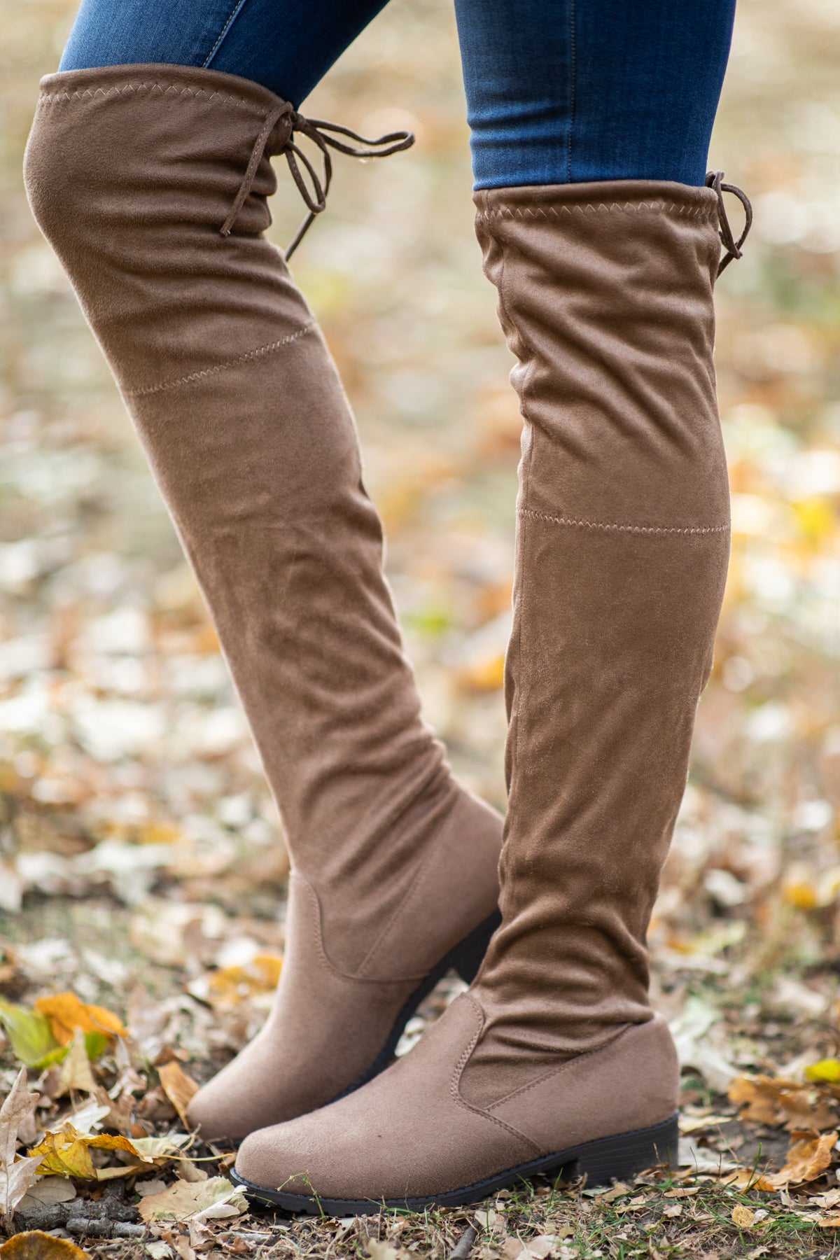 Taupe Knee High Faux Suede Boots