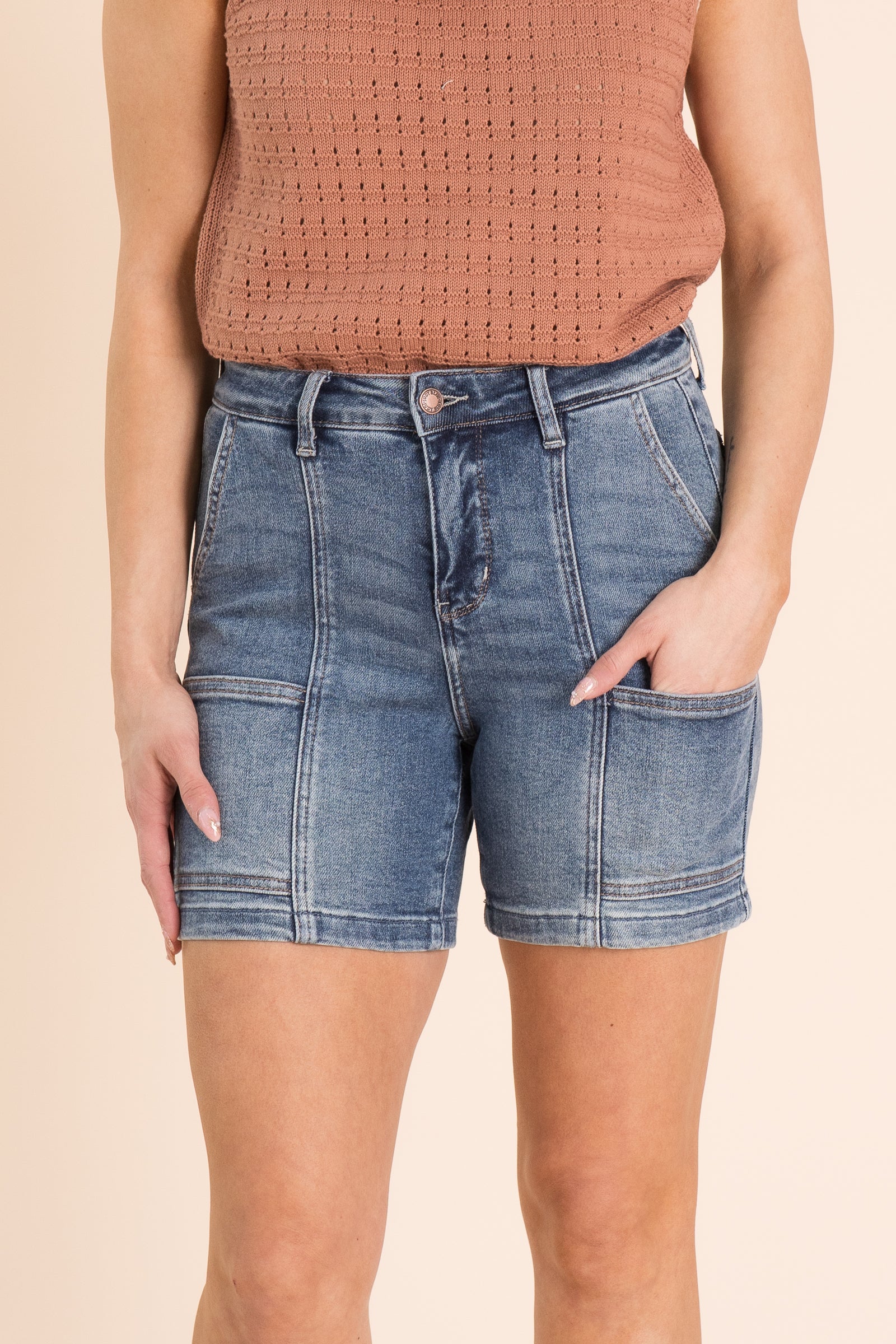 Judy Blue Utility Mid Length Denim Shorts