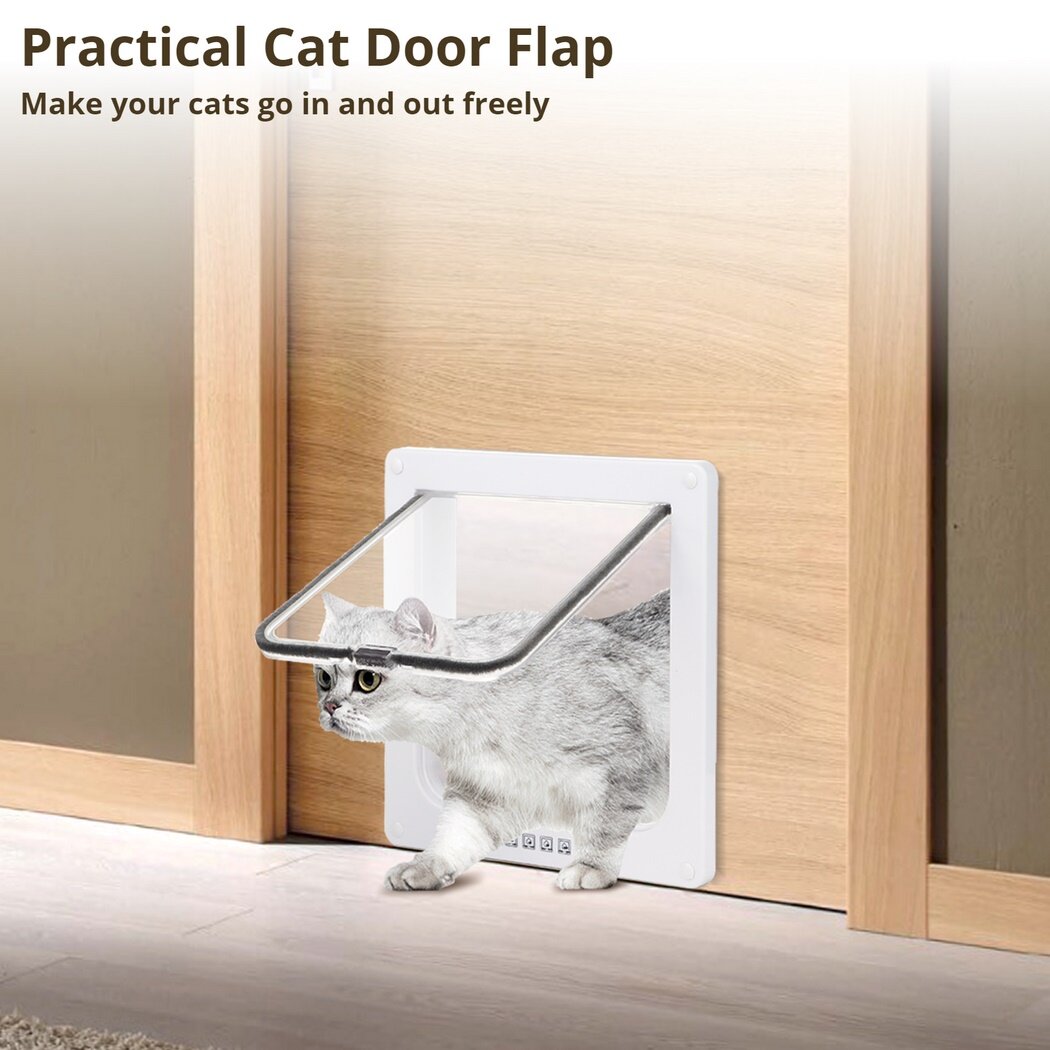 Cat Door Flap， 4 Way Locking Cat Door for Interior Exterior Doors， Large Pet Door for Cats， Small Dogs， Outer Size 9.84 x 9.25in