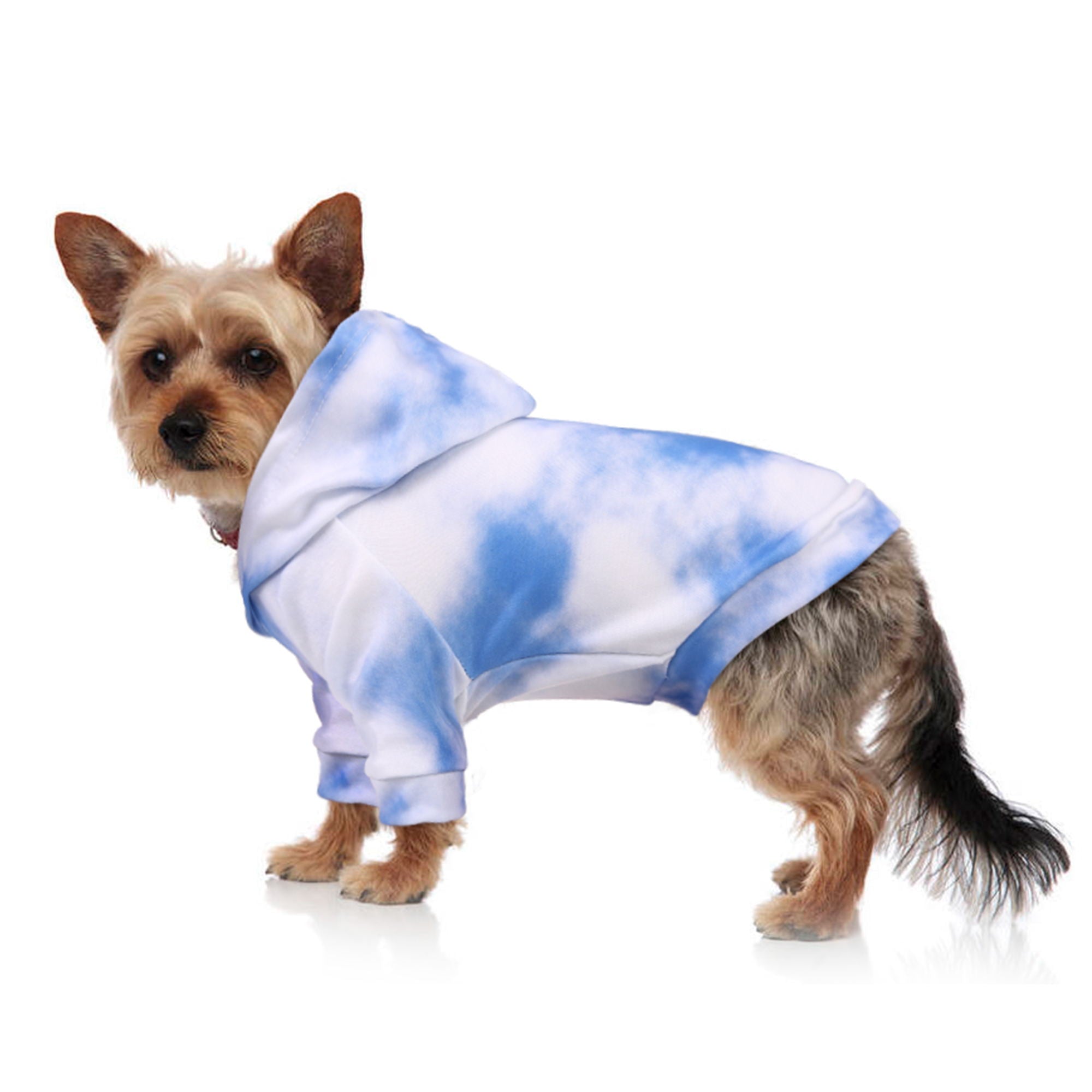 PUMYPOREITY Pet Clothes Sweaters with Hat， Polyester Doggie Breathable Clothes， Pet Sweatshirt Pullover， Puppy Clothes for Small Medium Dogs Girl Boy， Fashion Blue Sky and White Clouds Pattern