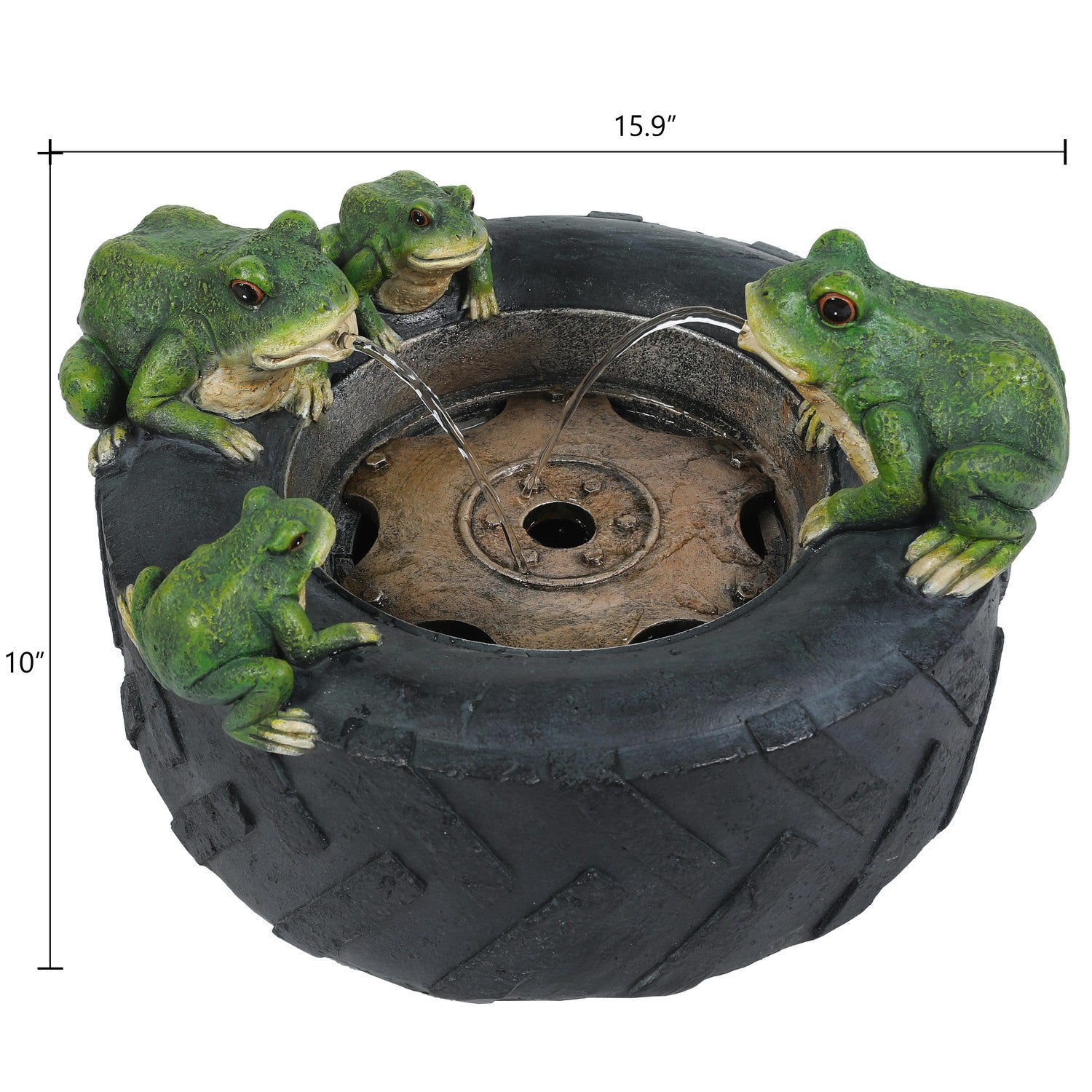 Luxen Home WHF1548 Resin Old Tire Frog Friends Outdoor Fountainand#44; Black
