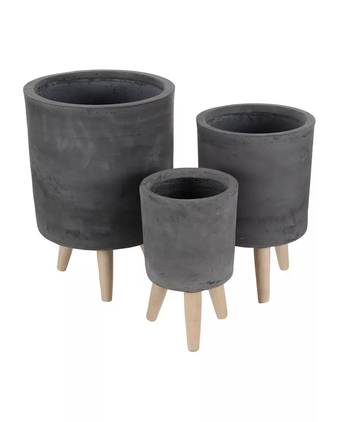 Rosemary Lane Set of 3 Black Ceramic Contemporary Planter， 12