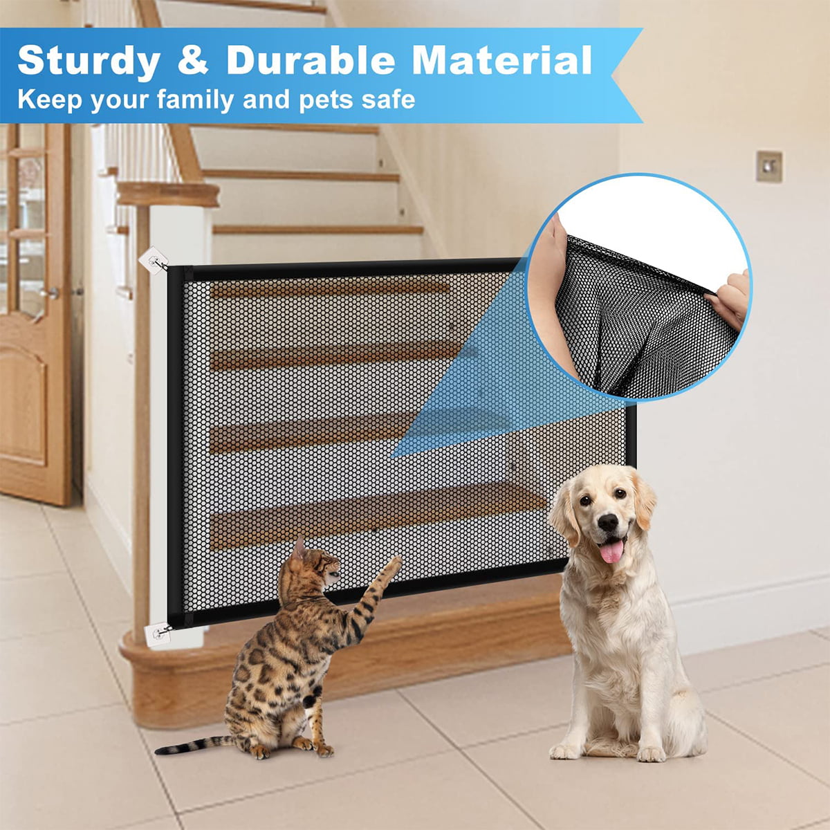 ZPL Dog Gate Pet Gate，43 Inch Portable Mesh Baby Safety Gate Guard Isolated For Indoor and Outdoor， Install Anywhere，Black