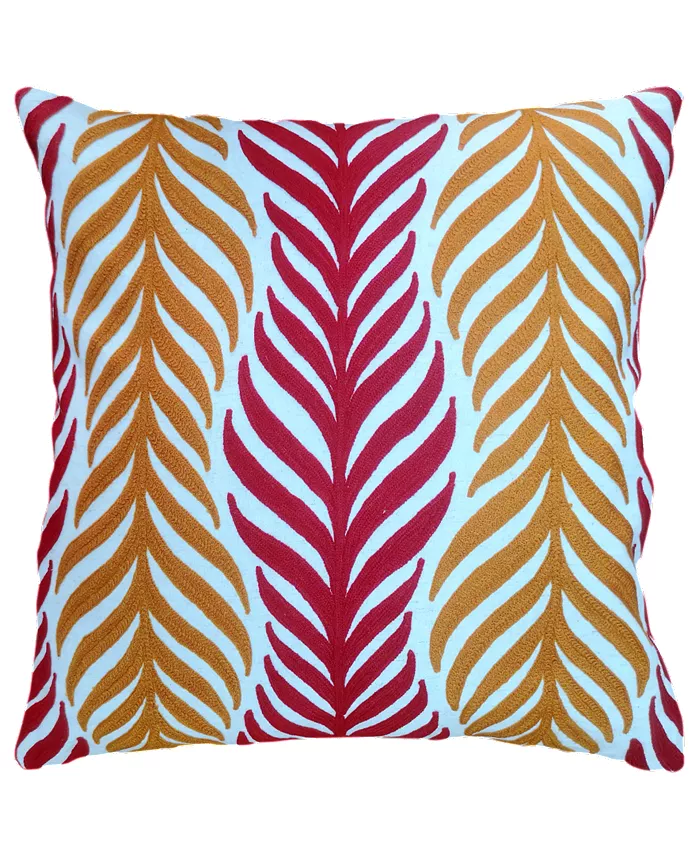 Mod Lifestyles Spice Collection Coral Leaves Crewel Embroidery Pillow， 20