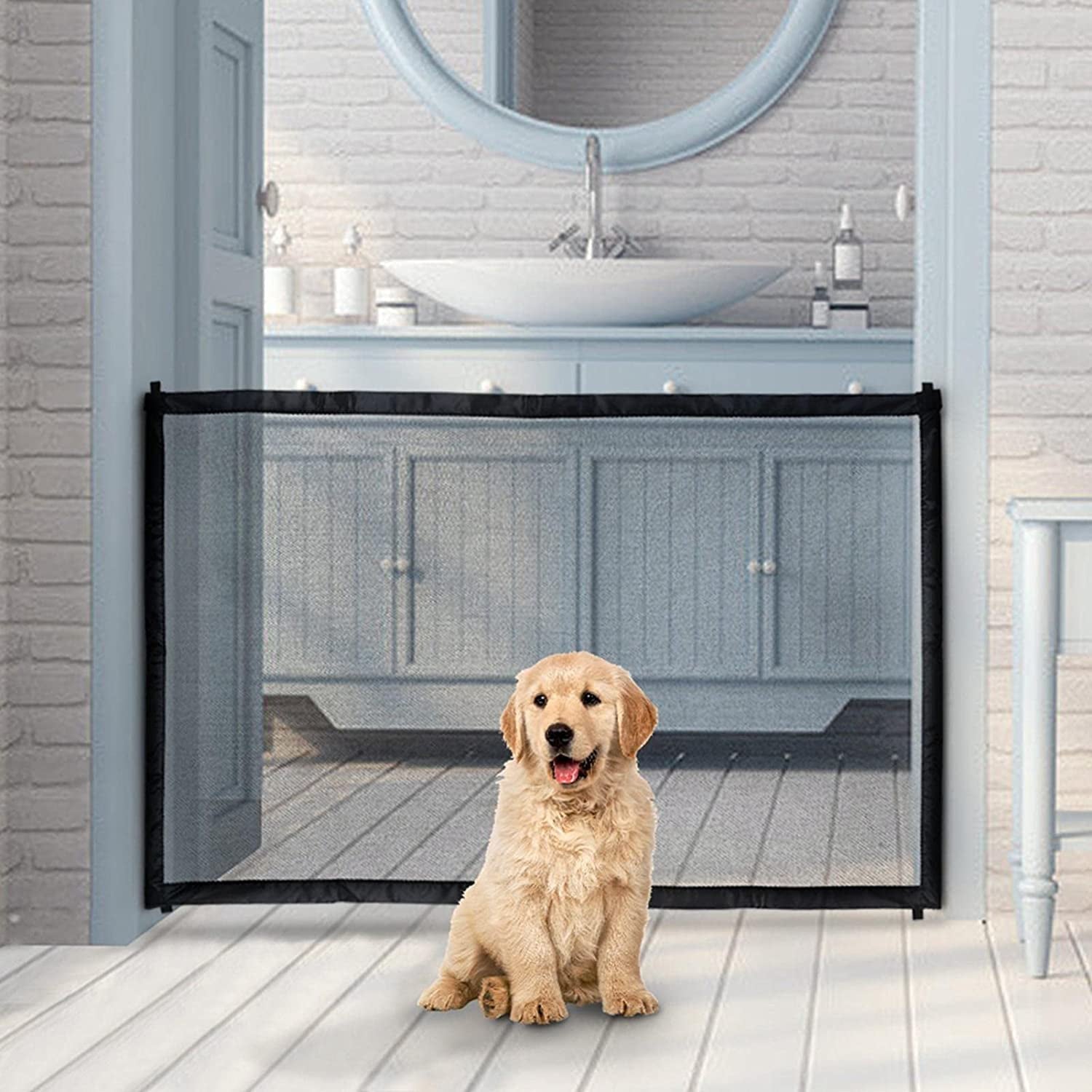Magic Gate for Dogs， KZKR Pet Gate Dog Mesh Gate Safety Guard Gate for Stairs， Outdoor and Doorways Pet Isolation Net Safety Fence Install Anywhere