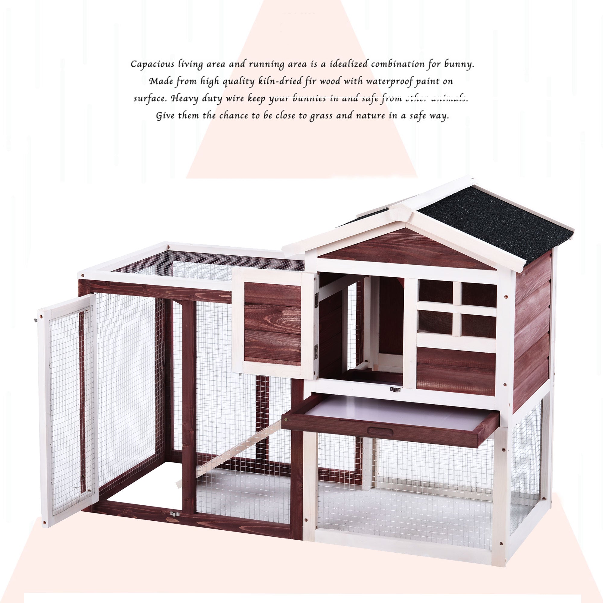 CoSoTower Upgrade Natural Wood House Pet Supplies Small Animals House Rabbit Hutch，Auburn+White