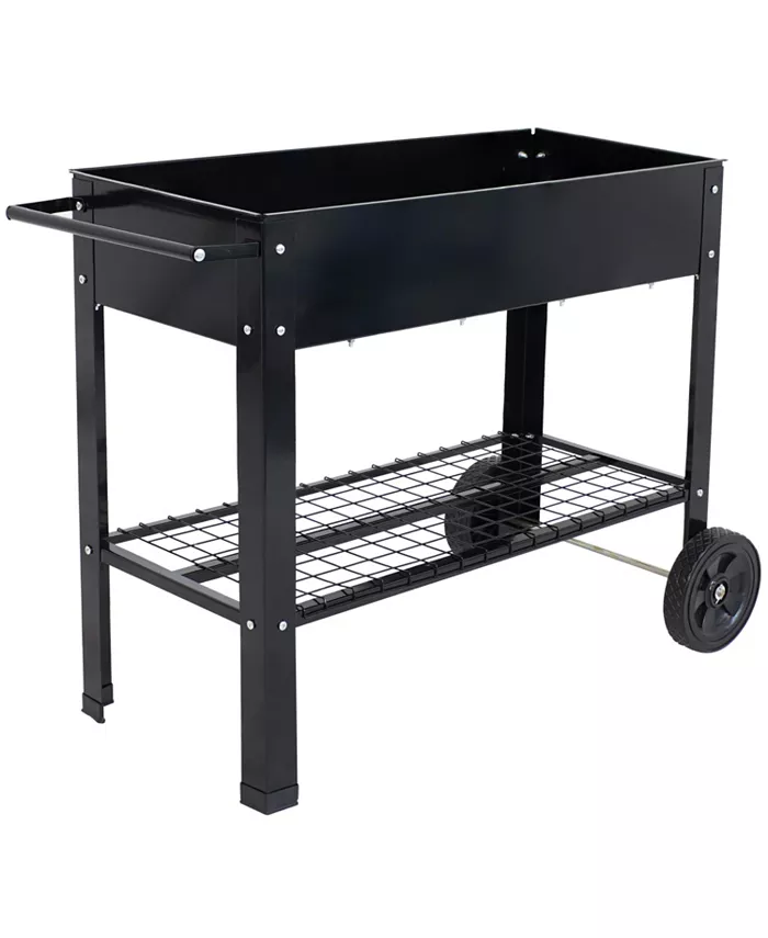 Sunnydaze Decor 43 in Galvanized Steel Mobile Raised Garden Bed Cart - Black