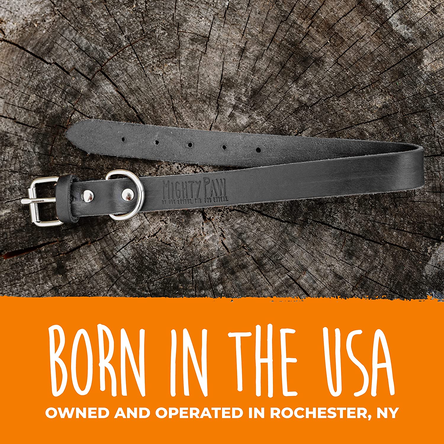 Mighty Paw Leather Dog Collar， Distressed Real Genuine Leather and a Strong Metal Buckle. Super Soft for Ultimate Comfort. Modern Designer Look for Small， Medium， Large and XL Pets