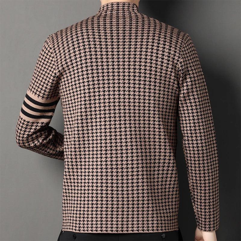 Cardigã Donatello™ Design Italiano/ Elegância Masculina em Tricô Houndstooth!