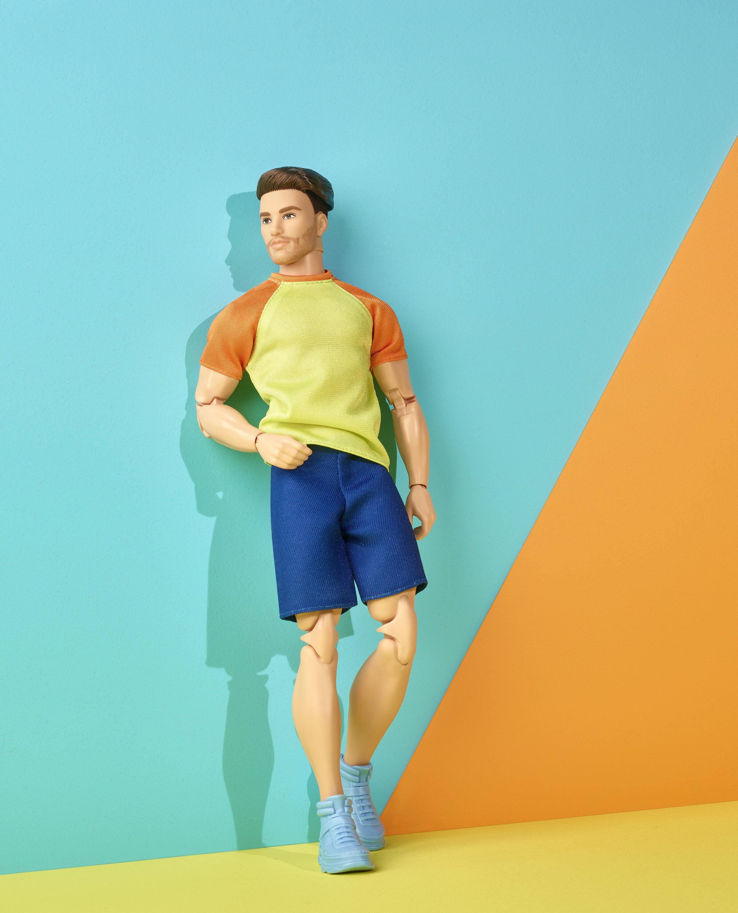 Ken Doll, Barbie Looks, Brown Hair, Color Block Tee & Blue Shorts