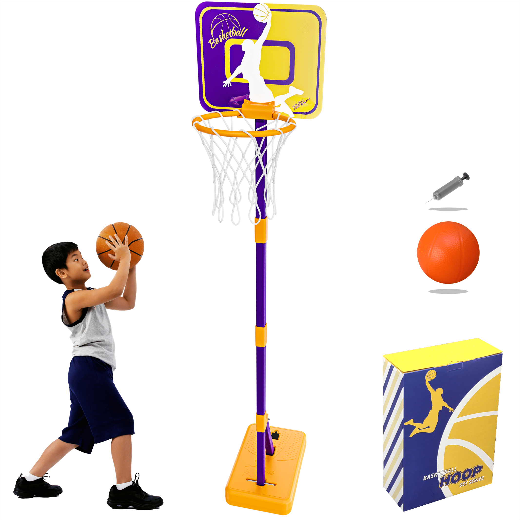 Basketball Hoop for Kids， 3.1 FT-5.3 FT Height Adjustable Basketball Set， Indoor and Outdoor Toys for Boys and Girls， With Ball and Pump