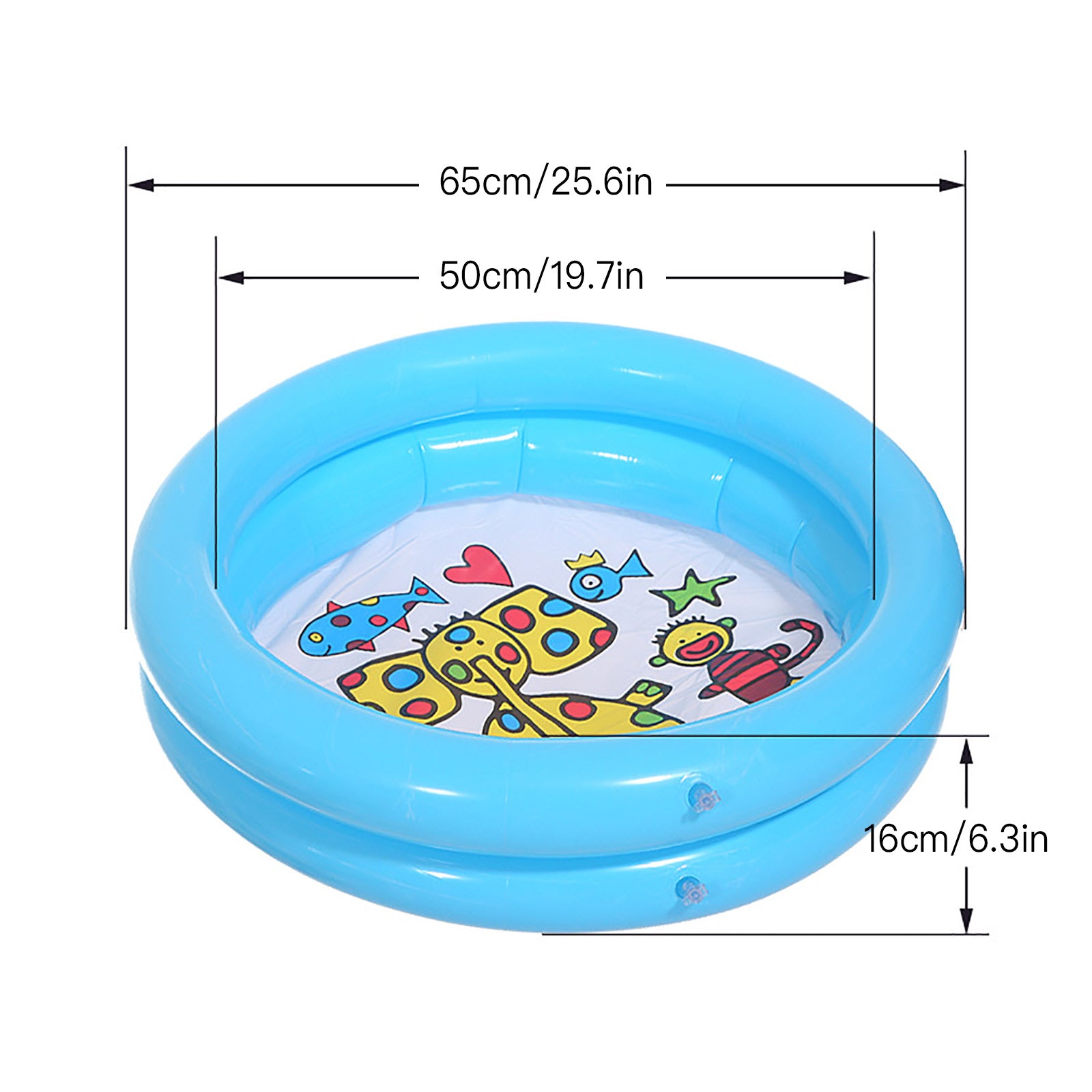Swimming Pool 65*65cm 2 Ring Round Ocean World Design Animal Printed Bottom For Baby PVC Inflatable