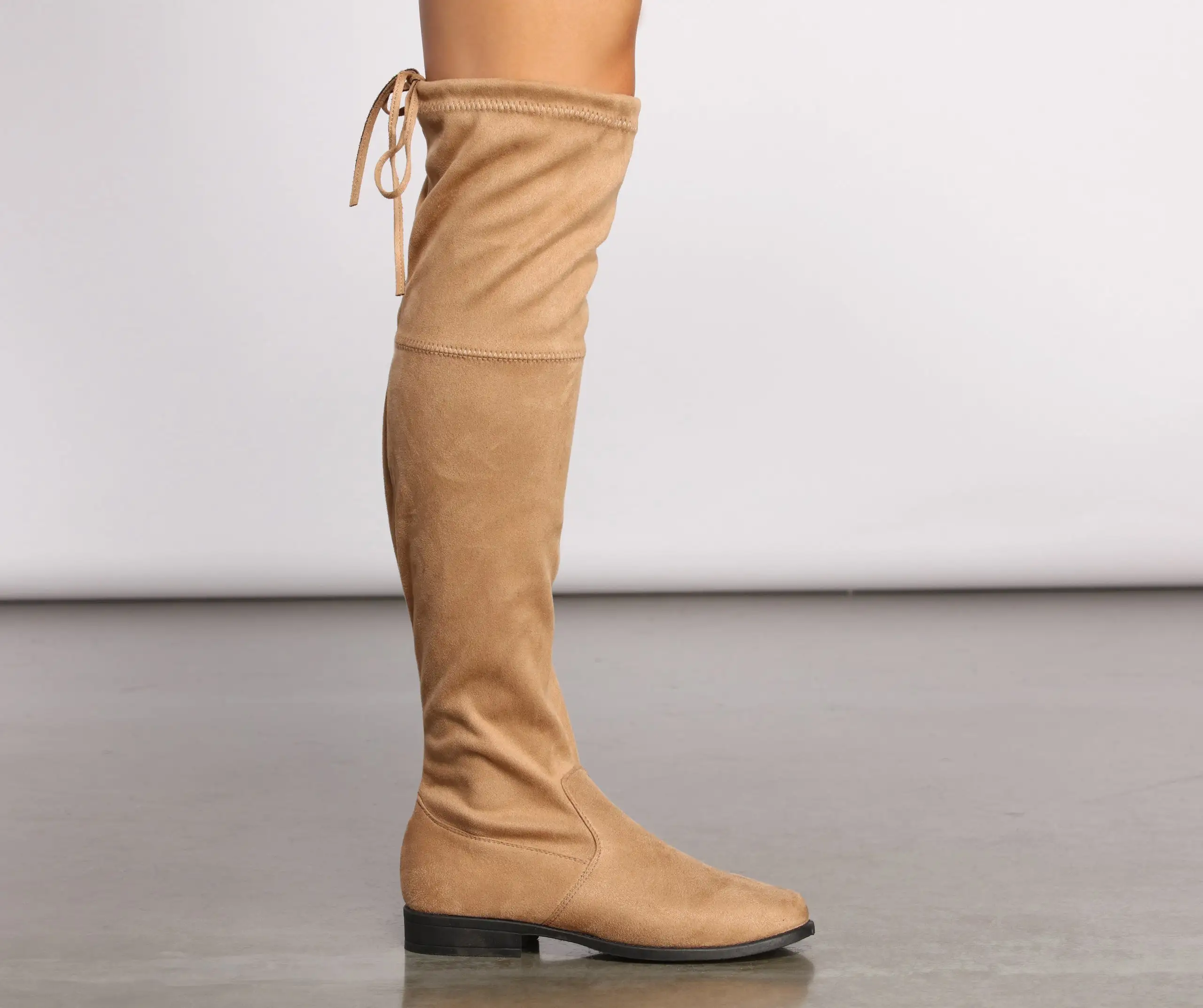 Faux Suede Over The Knee Flat Heel Boots