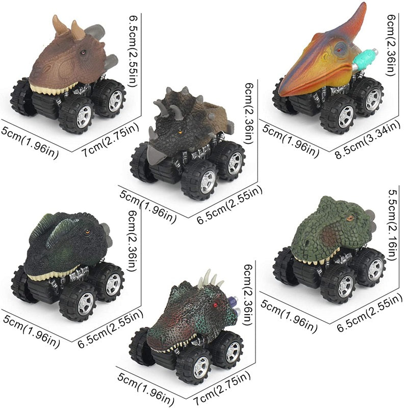 Cooltop 6 Pull Back Cars for Kid 3-12 Years Old， 6 Dinosaur Vehicles Kid-Handled Car， Child