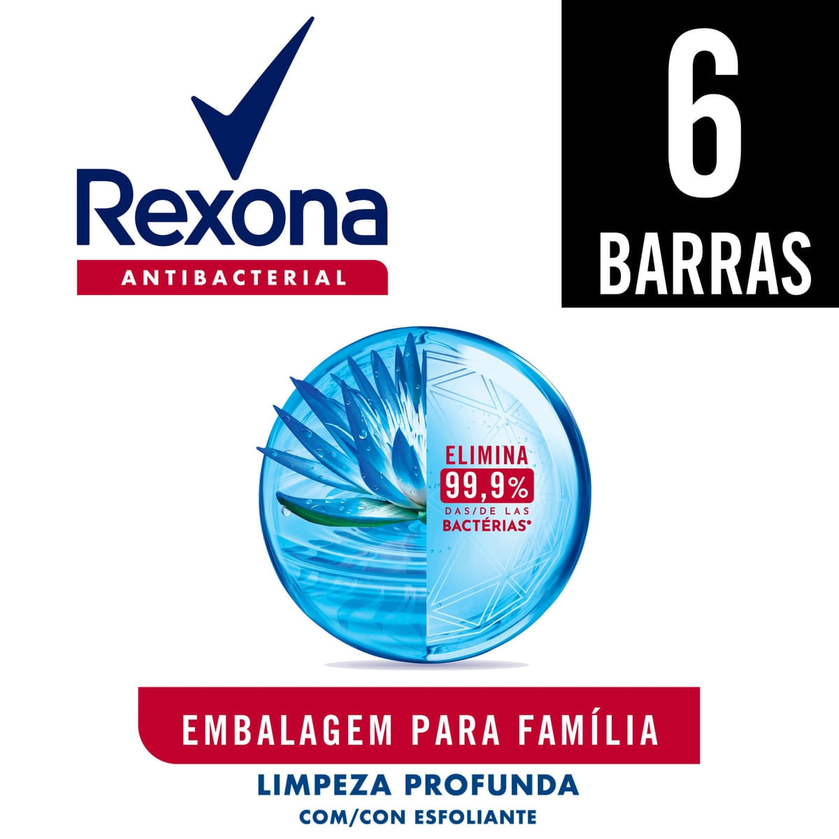 Pack Sabonete em Barra Antibacterial Rexona Limpeza Profunda Envoltorio 6 Unidades 84 g Cada Leve Mais Pague Menos