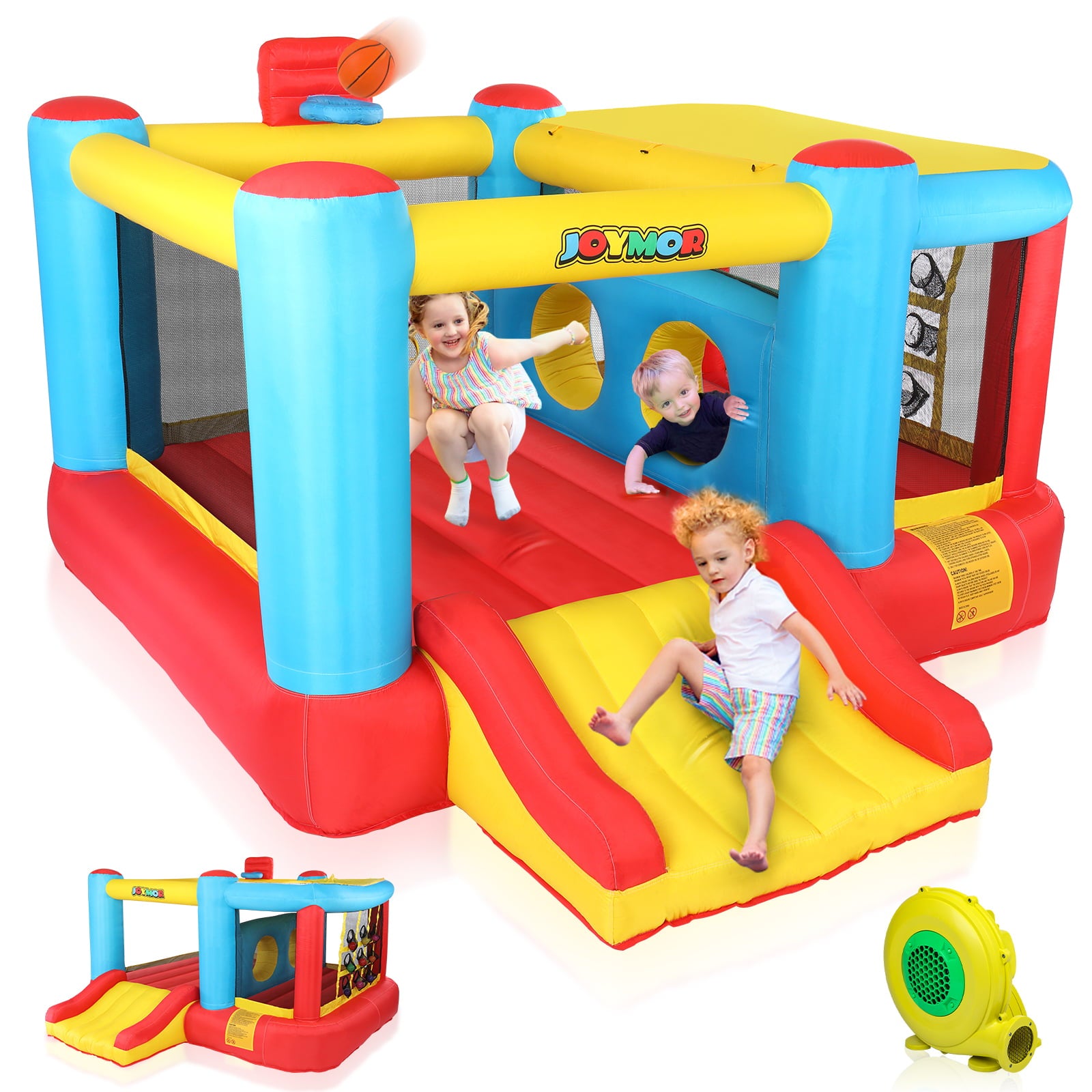JOYMOR Inflatable Obstacle Course Bounce House for Kids Jumping Castle Slide Bouncer with Air Blower， Sun Cover， Indoor and Outdoor Party Gift