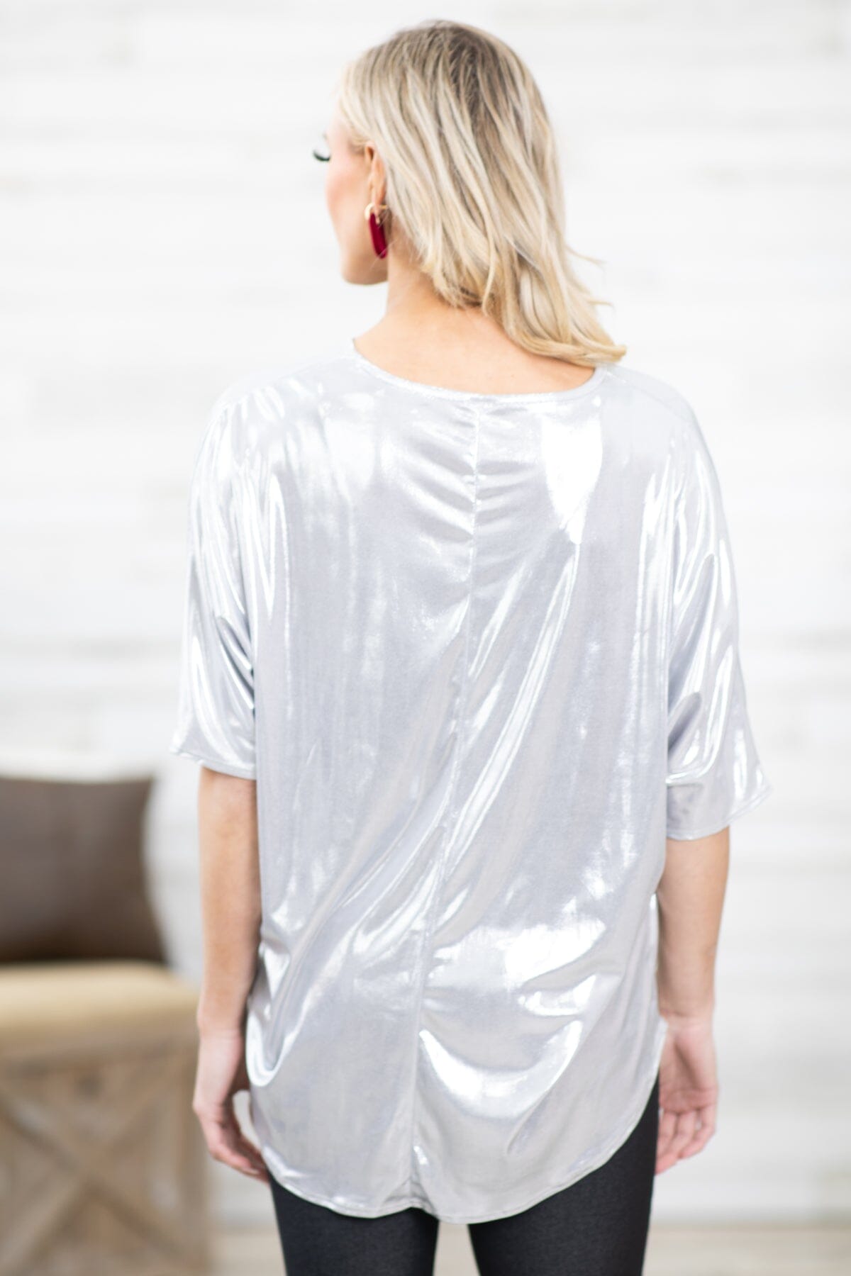 Silver Metallic Dolman Sleeve Top