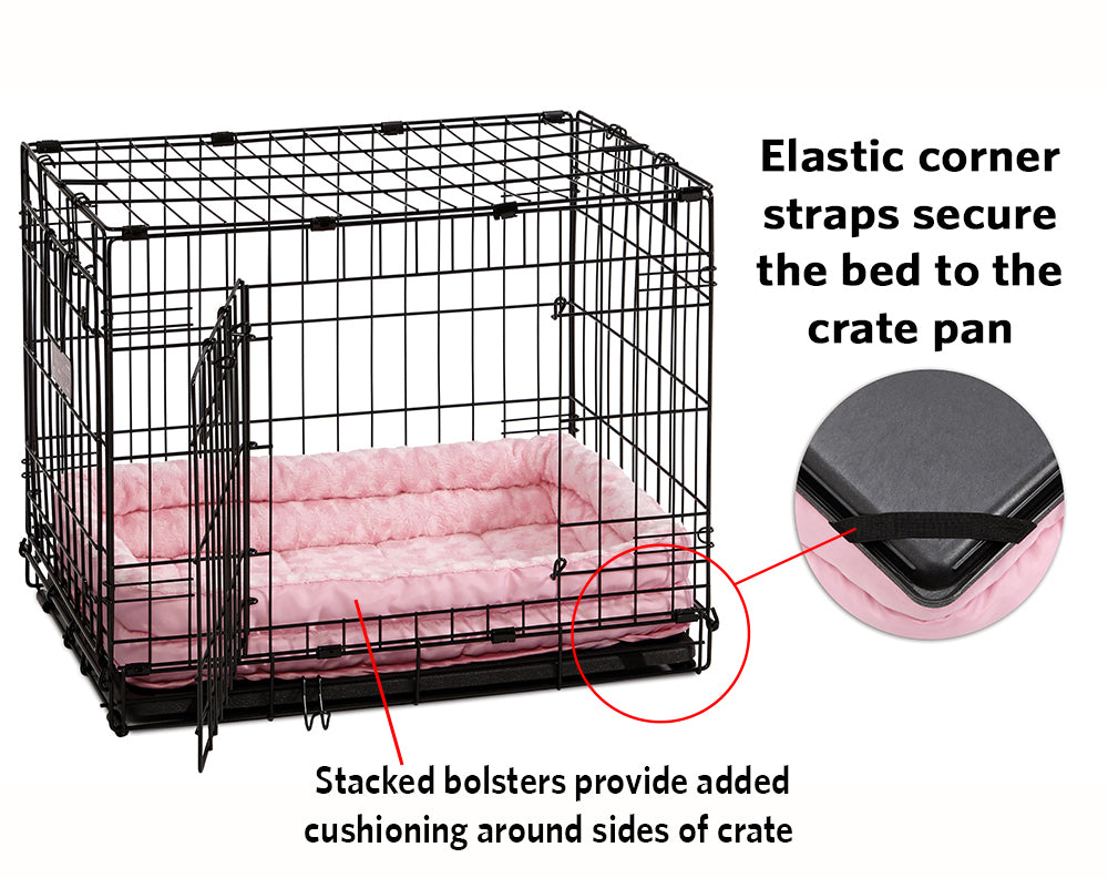 MidWest QuietTime Double Bolster Dog Bed and Crate Mat， Pink， 24