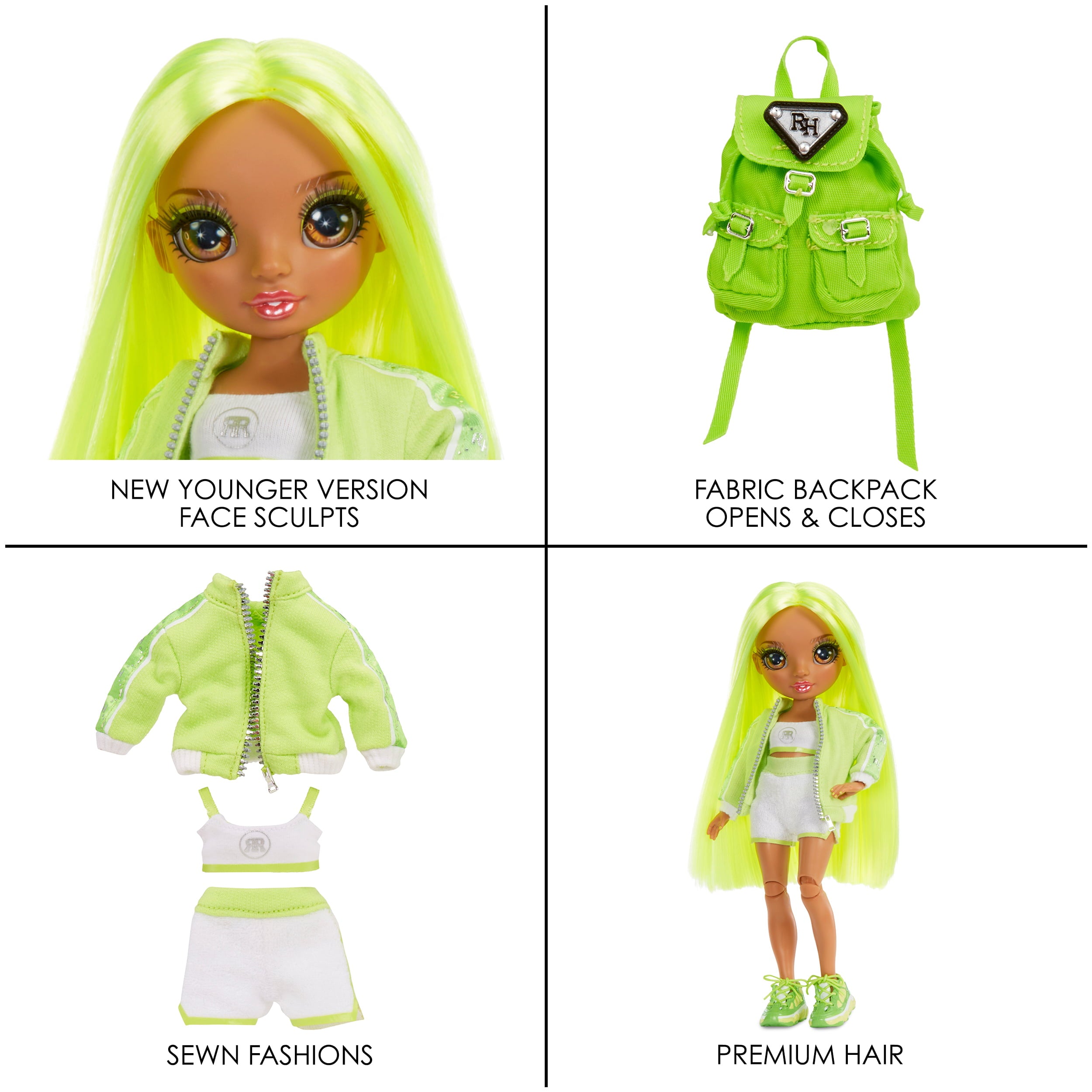 Rainbow High Jr High Karma Nichols- 9-inch NEON GREEN Fashion Doll with Doll Accessories- Open and Closes Backpack. Great Gift for Kids 6-12 Years Old and Collectors