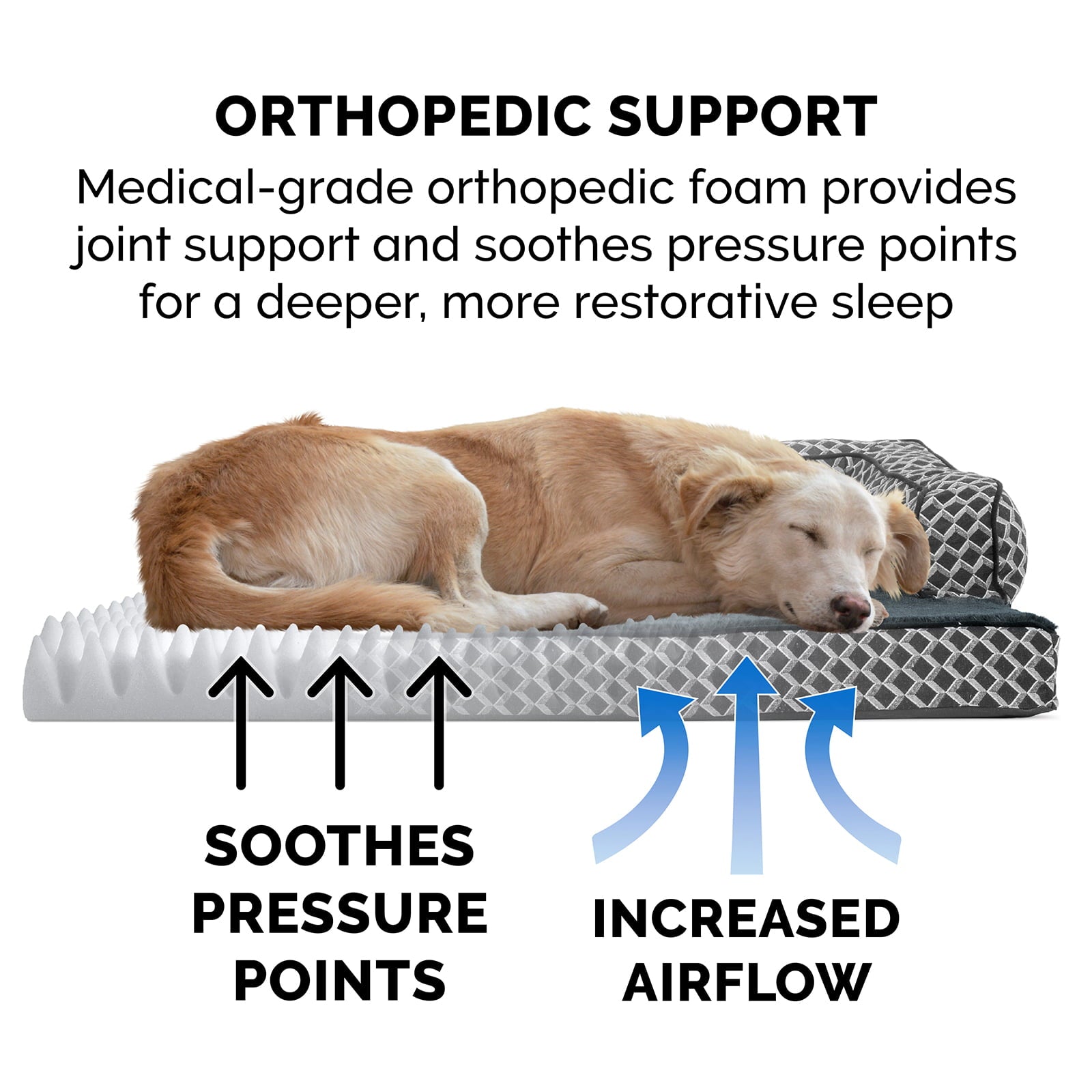 FurHaven Pet Products Orthopedic Sofa-Style Pet Bed for Dogs and Cats， Diamond Gray， Large