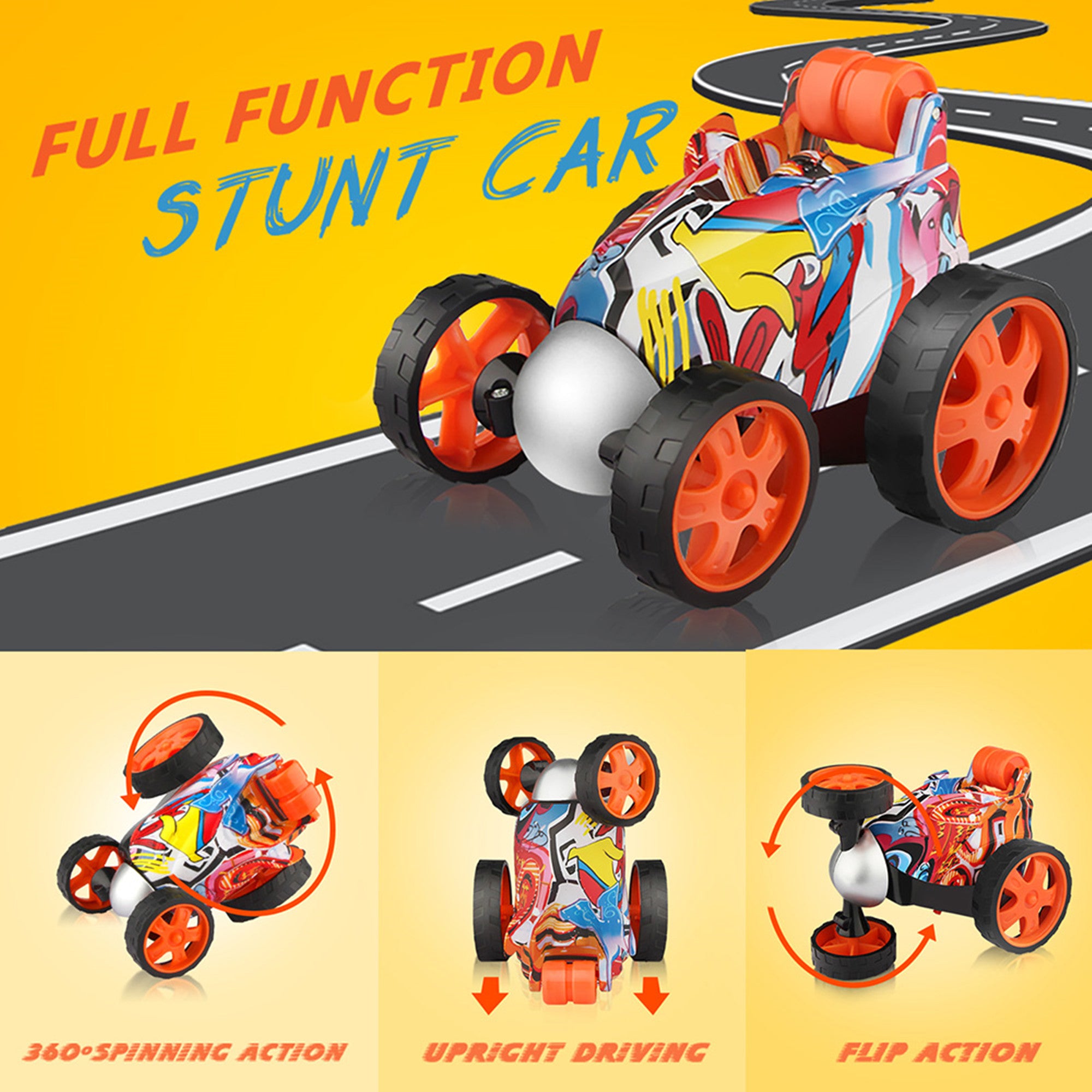 Wupuaait RC Roller Car， 360° 4WD Stunt Toy Car Xmas Gift for 3-12 Y Boys and Girls， Orange