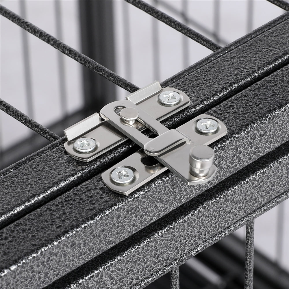 Yaheetech L43.5xW28.5xH35'' Rolling Dog Crate Metal Dog Cage with Wheels and Litter Pans For Medium/Large Dogs， Black