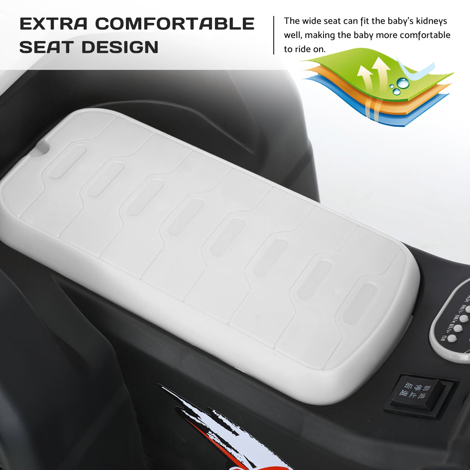 BATE Kids Ride on Toy， Battery Powered 6V 4-Wheeler ATV Quad with Music， LED Lights， White