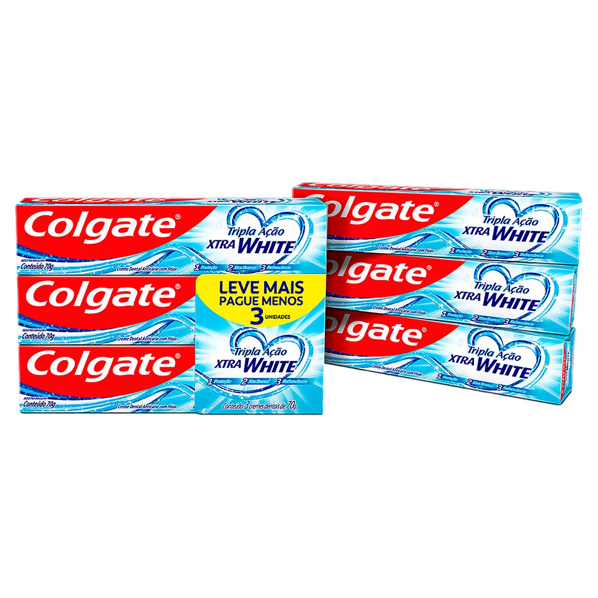 Kit Creme Dental Xtra White Colgate Tripla Acao Caixa 3 Unidades 70g Cada Leve Mais Pague Menos