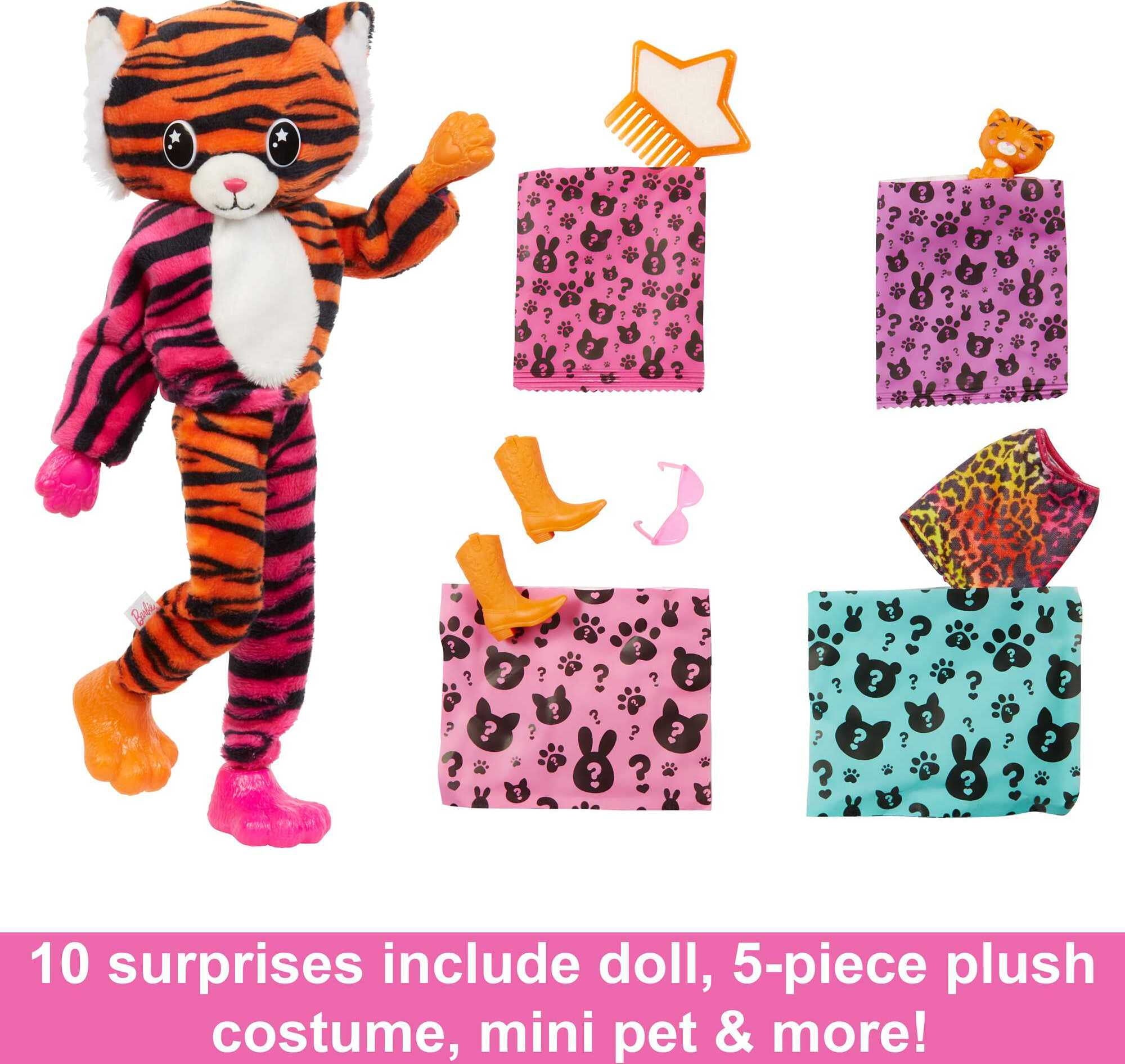 Barbie Cutie Reveal Jungle Series Fashion Doll with Tiger Plush Costume, Mini Pet & Accessories