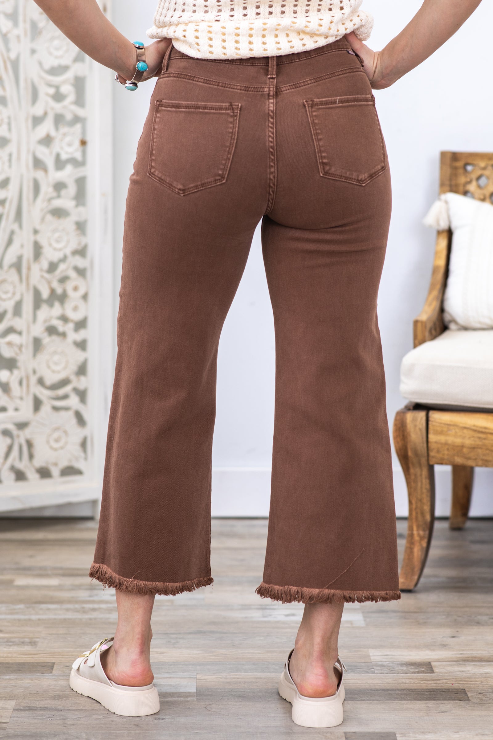 Risen Espresso Wide Leg Tummy Control Jeans