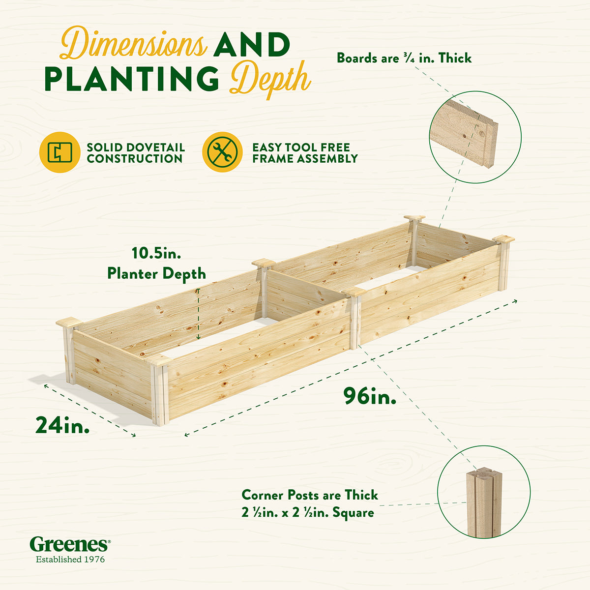 Greenes Fence 24"x 96"x 10.5" Beige Wood Raised Garden Kit