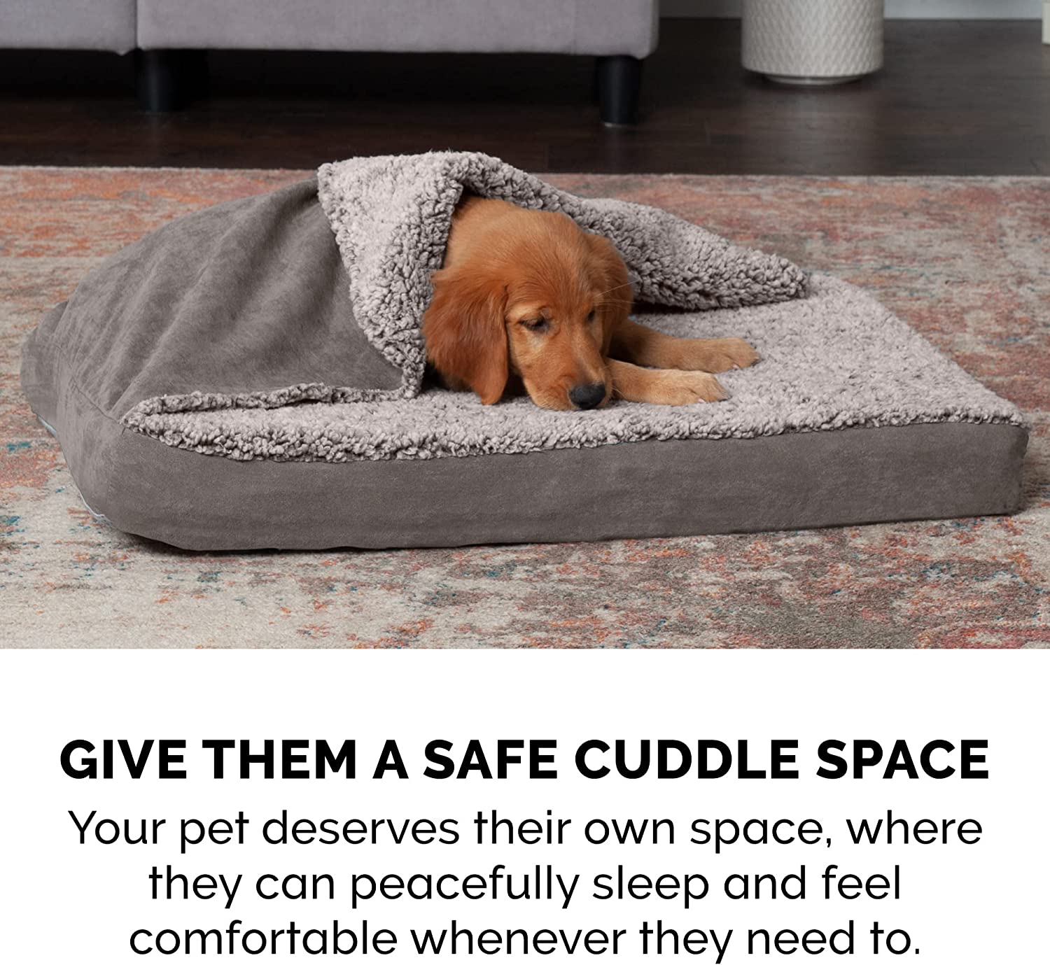 FurHaven | Cooling Gel Berber and Suede Blanket Top Pet Bed for Dogs and Cats， Gray， Medium