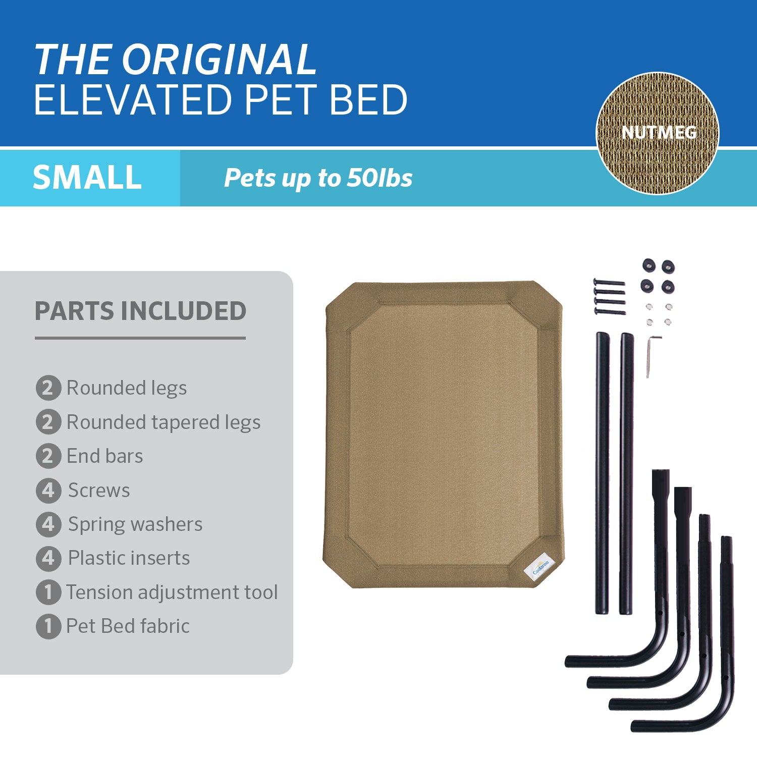 The Original Coolaroo Elevated Pet Dog Bed for Indoors and Outdoors， Small， Nutmeg