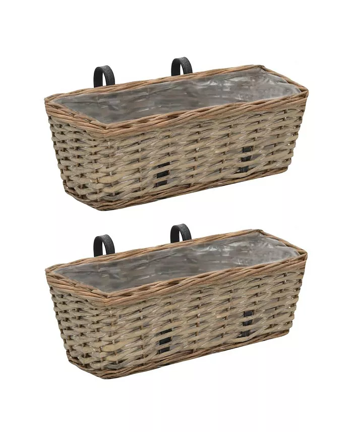 vidaXL Balcony Planter 2 pcs Wicker with PE Lining 15.7