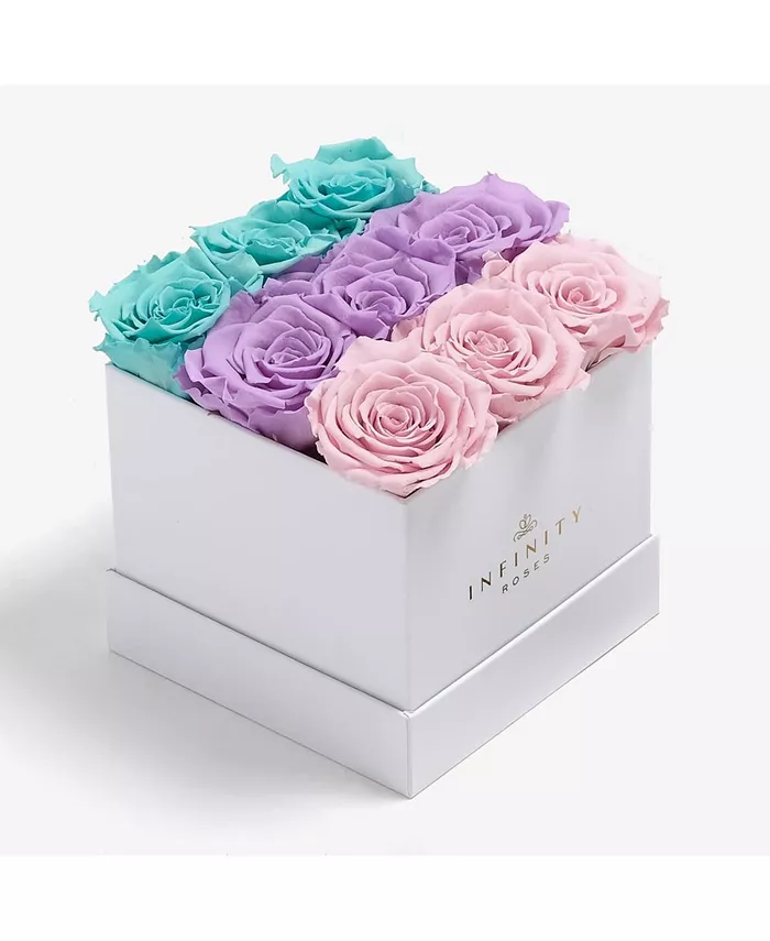Infinity Roses Square Box of 9 Blue Ombre Real Roses Preserved To Last Over A Year