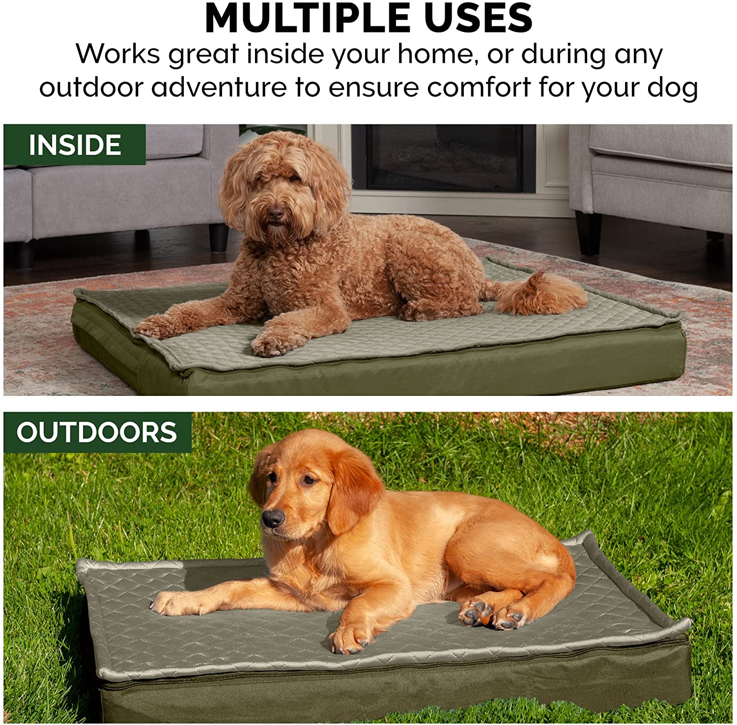 Furhaven Large Orthopedic Dog Bed Water-Resistant Indoor/Outdoor Quilt Top Convertible Mattress w/ Removable Washable Cover - Dark Sage， Large Convertible Quilt Top (Dark Sage) Large Orthopedic Foam
