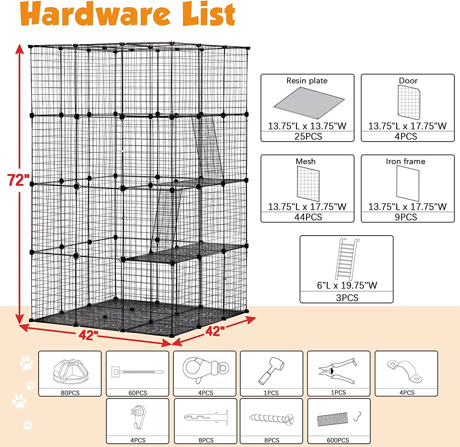 Coziwow Large DIY Cat Cage Playpen Pet Cage for Rabbit Small Animal Indoor， Black