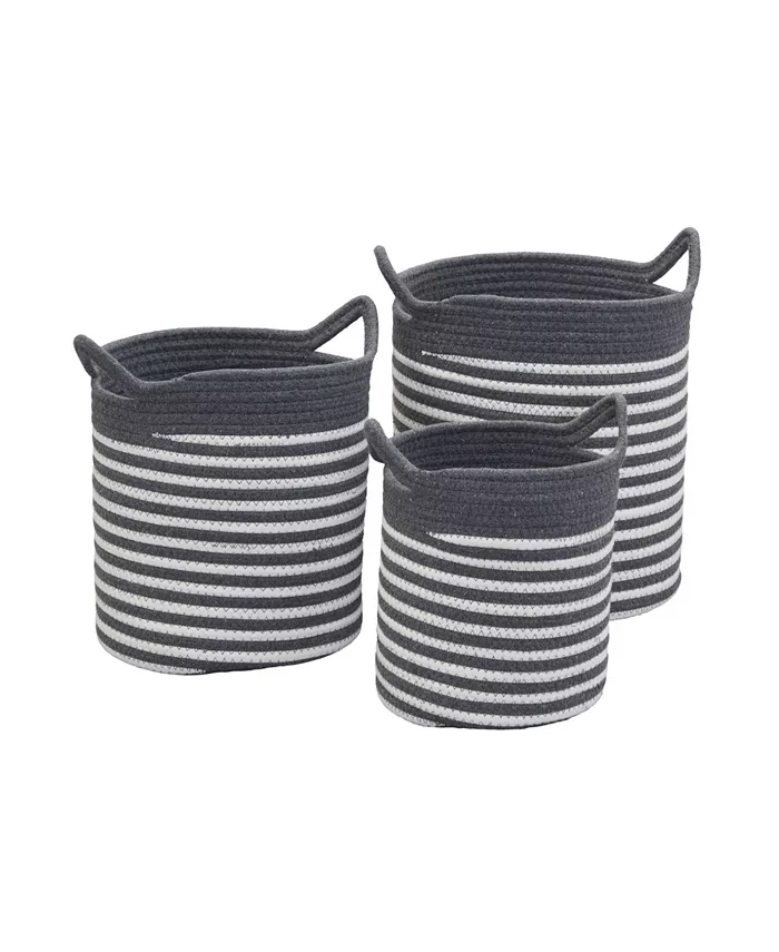 Household Essentials Striped Cotton Basket， Set of 3