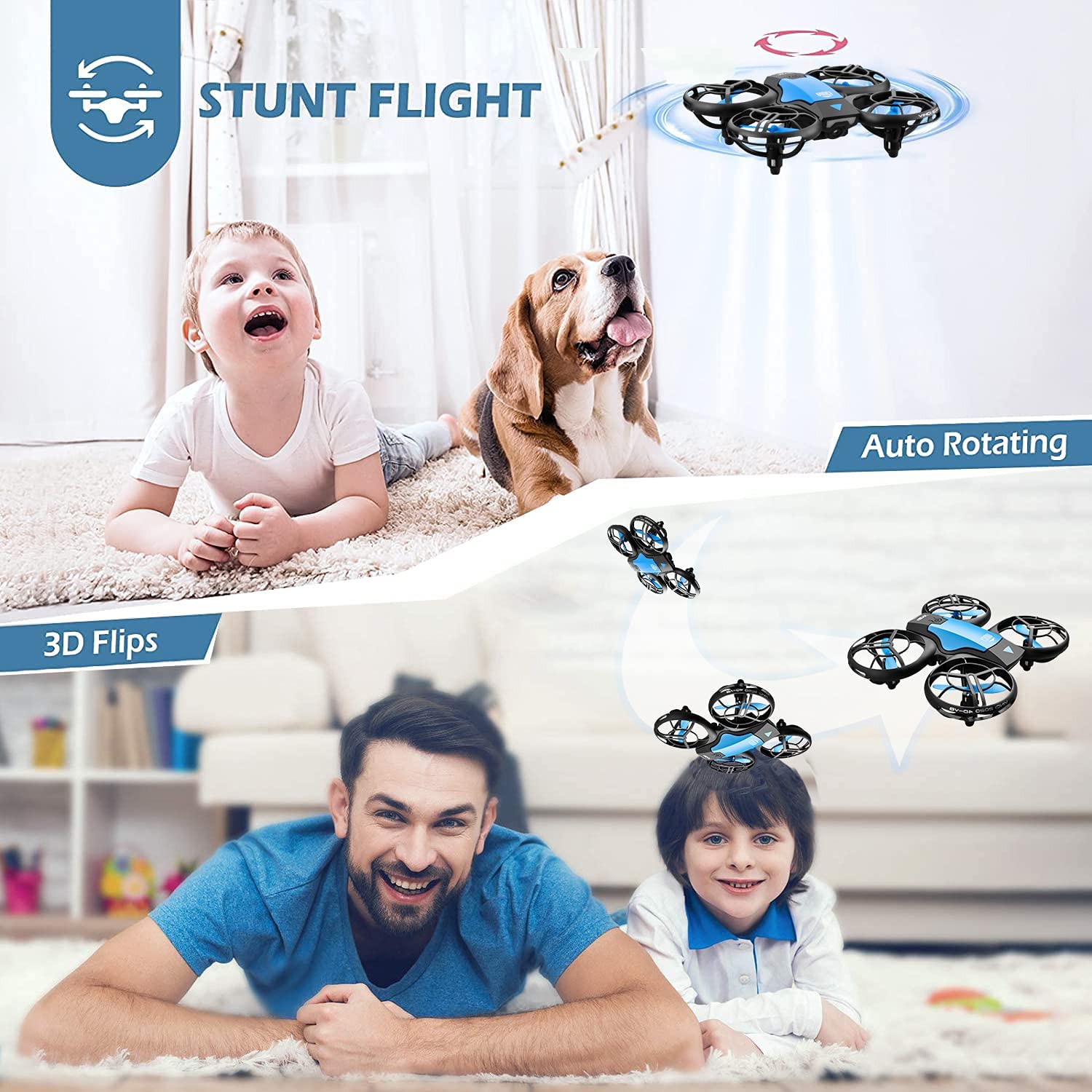 4DRC Drone Mini with 720P HD Camera for Adults and Children FPV Real-Time Video， 3 Modular Batteries Blue