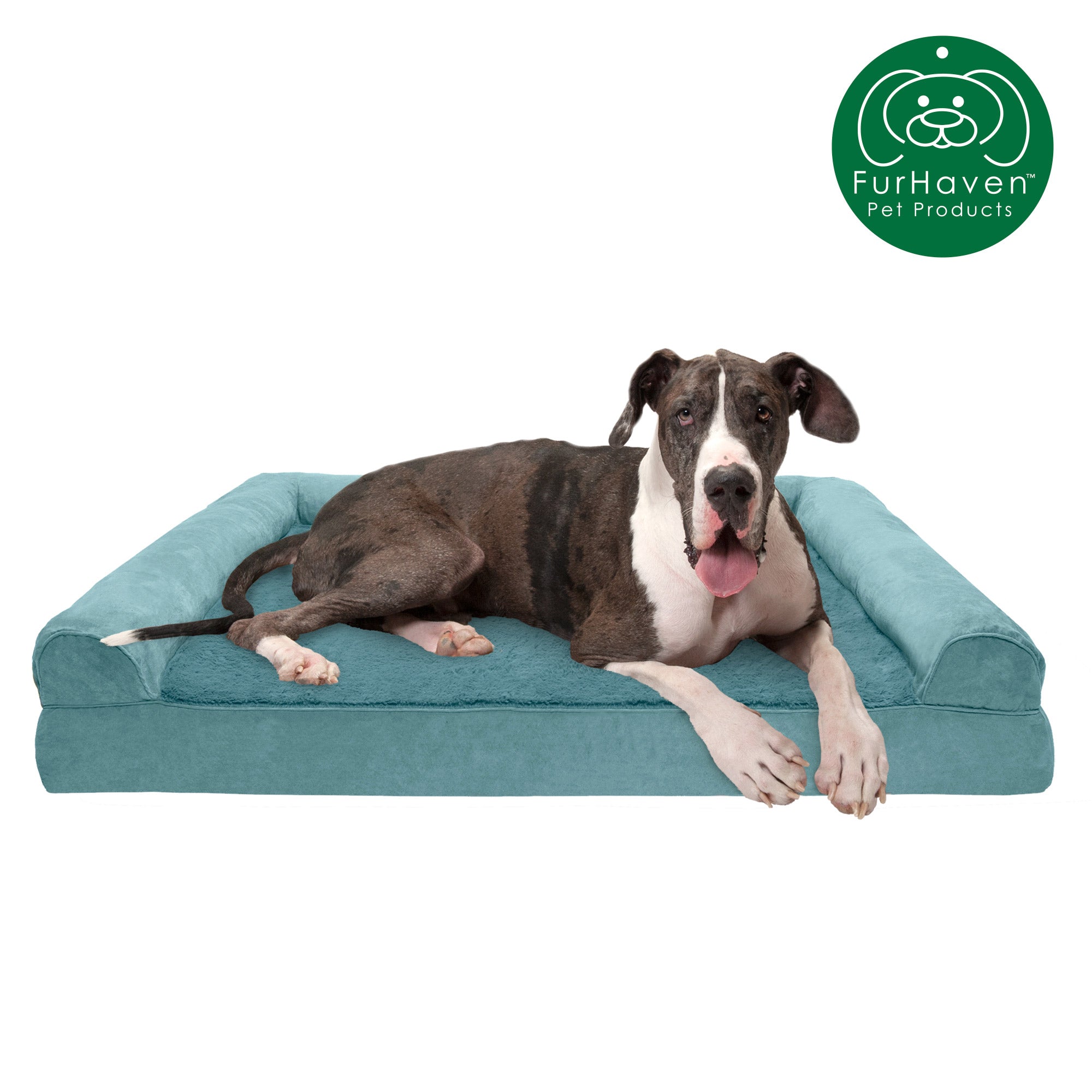 FurHaven Pet Products | Memory Foam Plush and Suede Sofa Pet Bed for Dogs and Cats， Deep Pool， Jumbo Plus